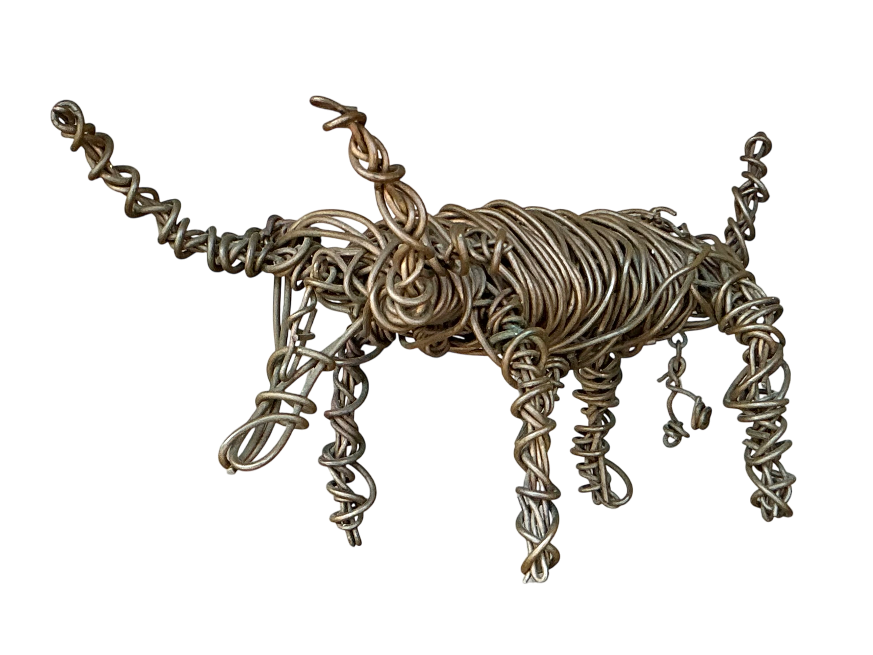 Vintage Boho Coiled Wire Sculpture Of Bull 