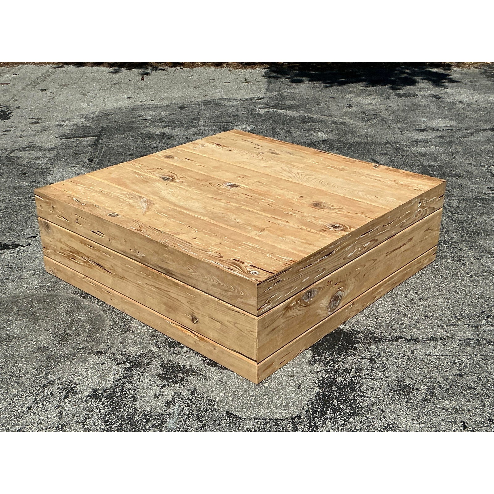 Vintage Boho Florida Pecky Cypress Coffee Table - Side view