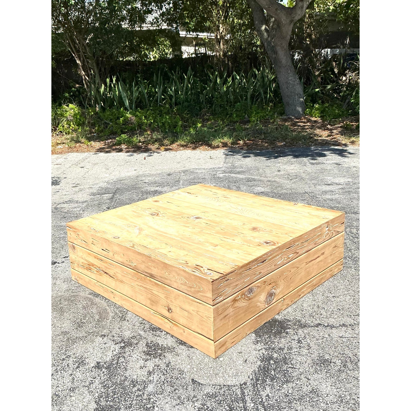 Vintage Boho Florida Pecky Cypress Coffee Table - Back view