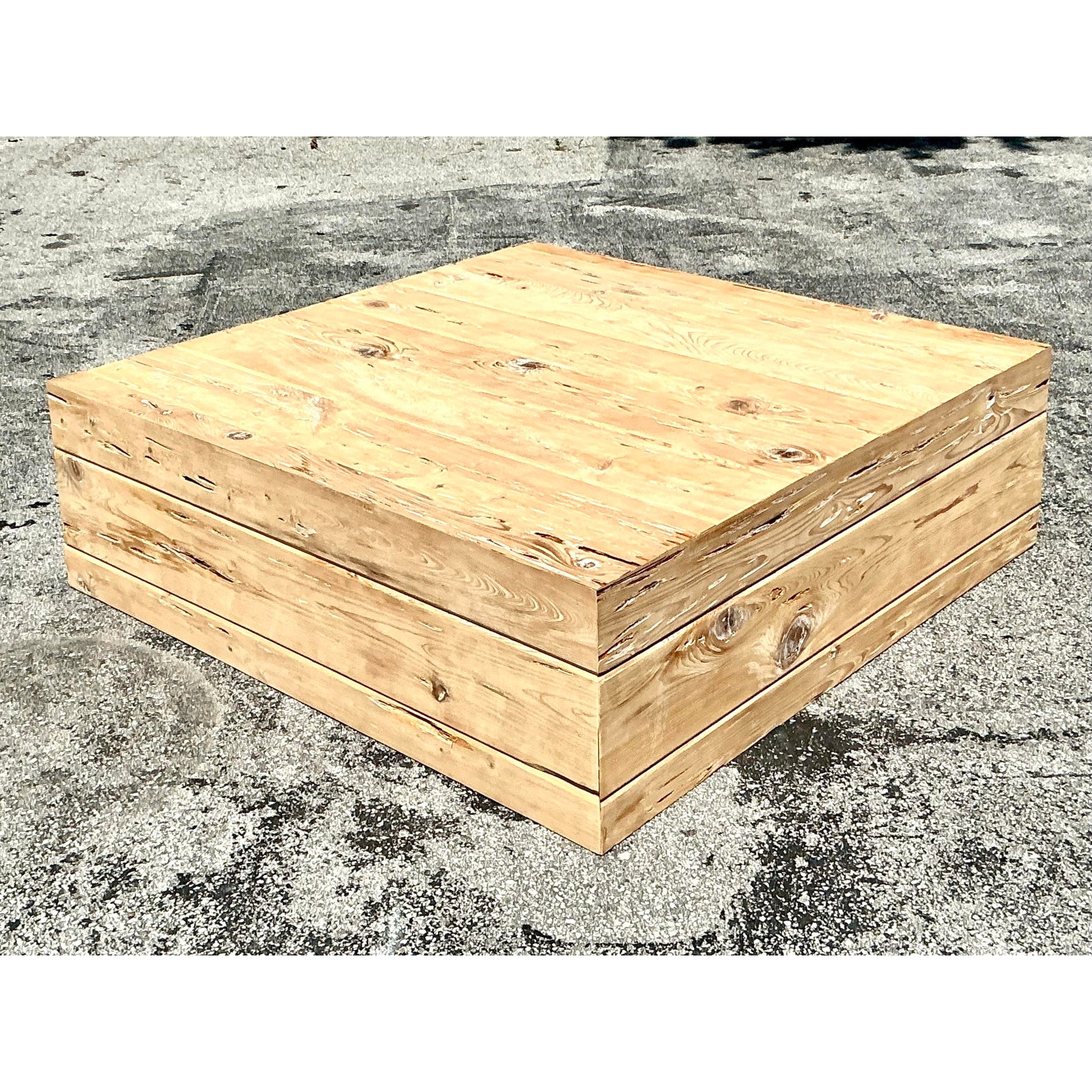 Vintage Boho Florida Pecky Cypress Coffee Table - Top view