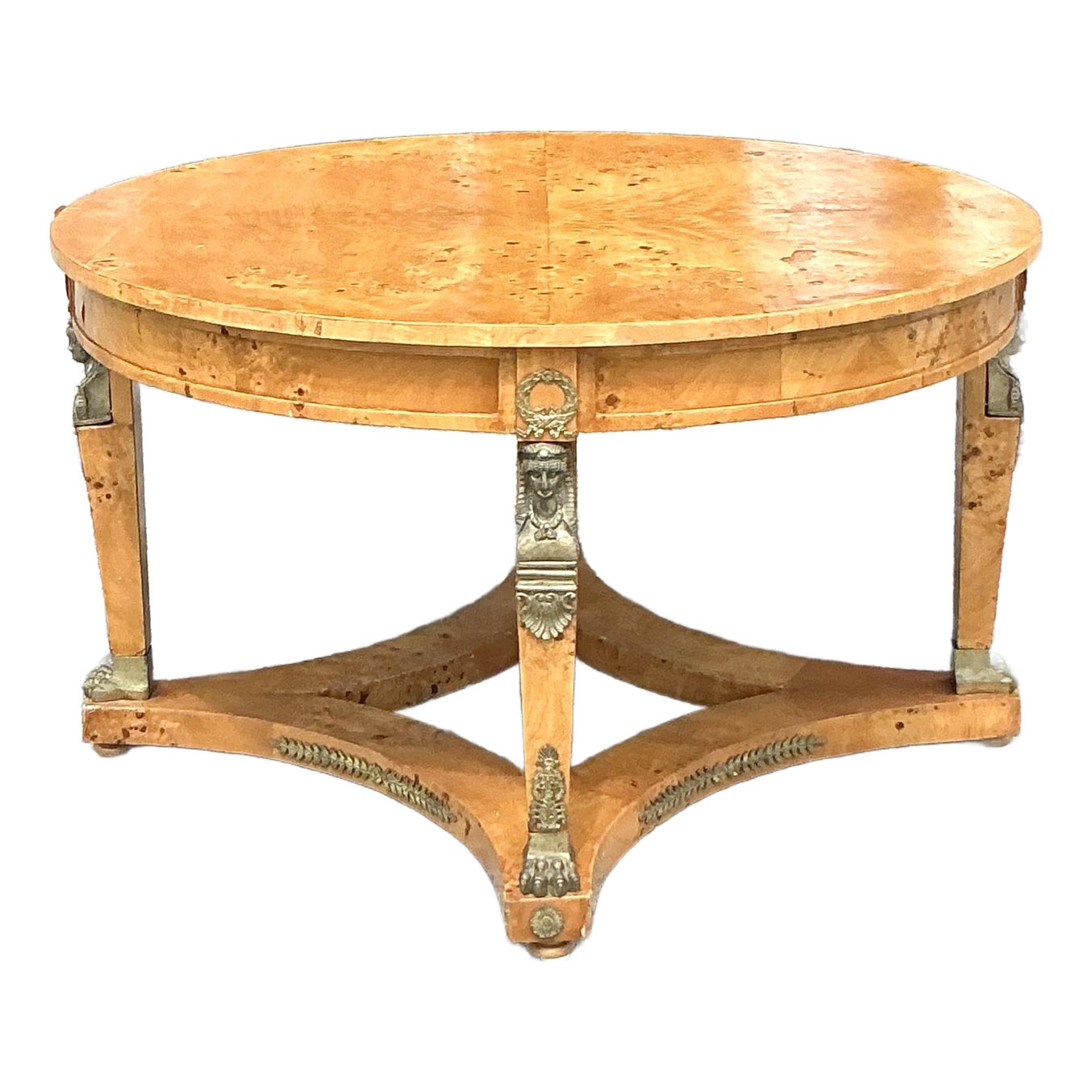 Vintage Neoclassical Burl and Ormolu Center Hall Table