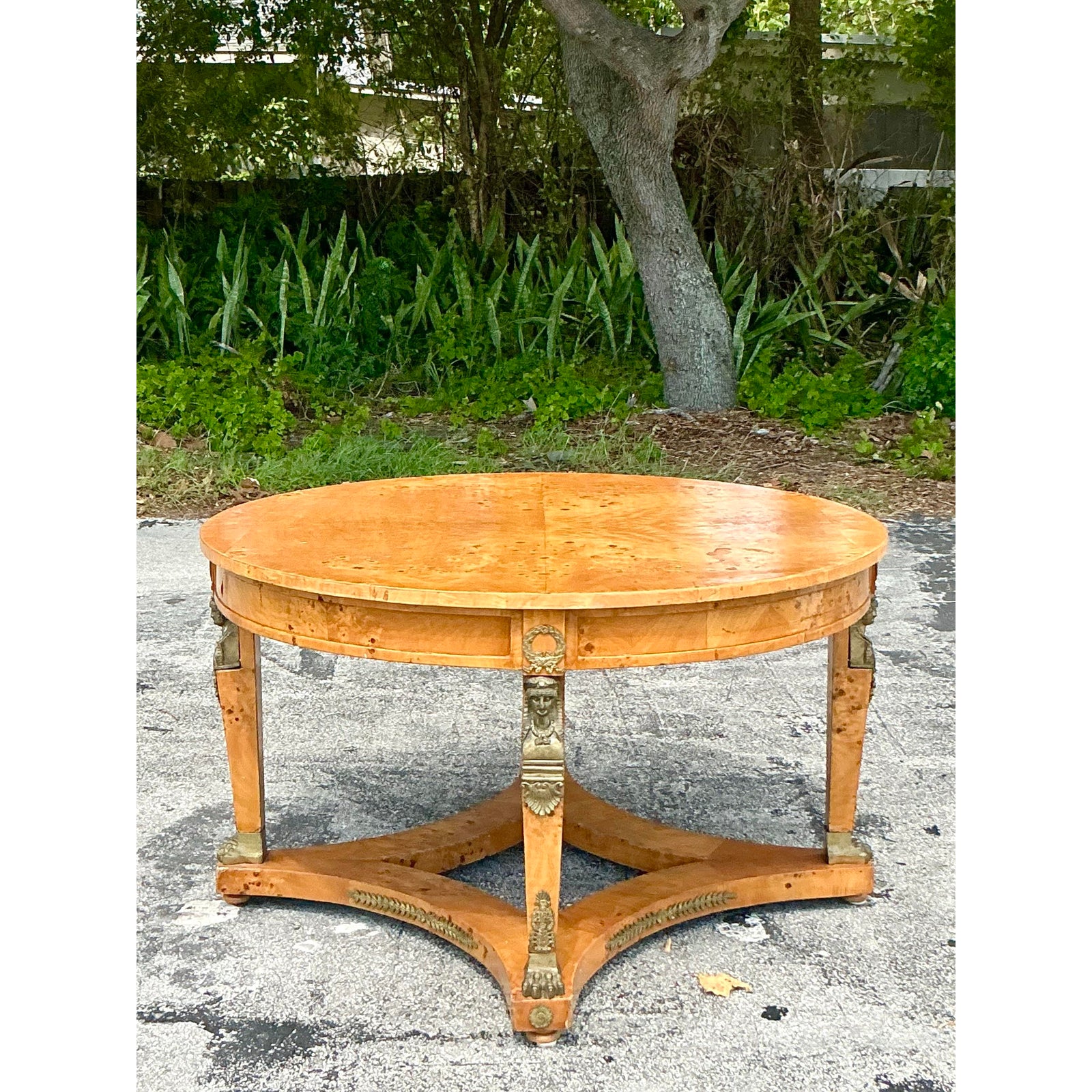Vintage Neoclassical Burl and Ormolu Center Hall Table - Detail view