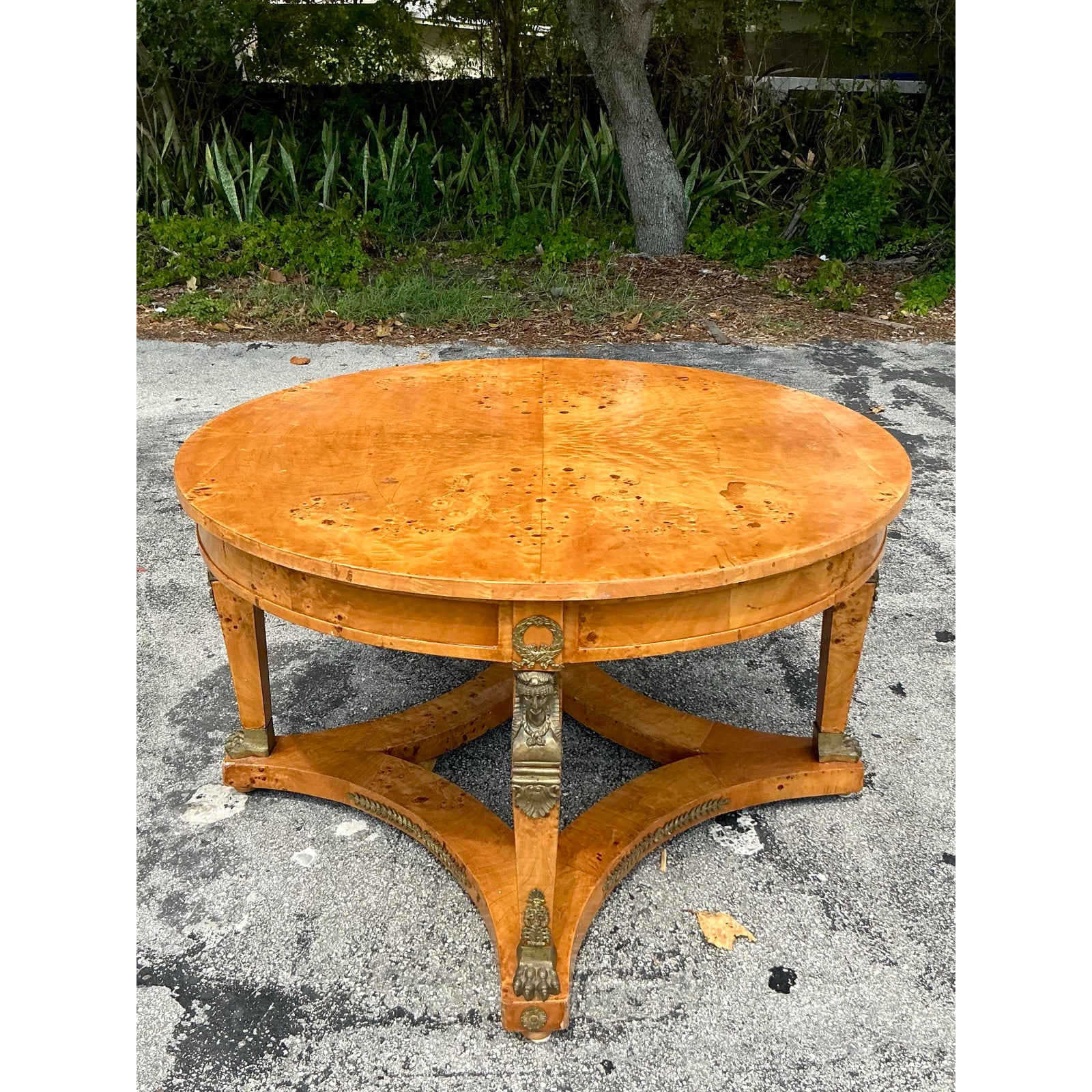 Vintage Neoclassical Burl and Ormolu Center Hall Table - Top view