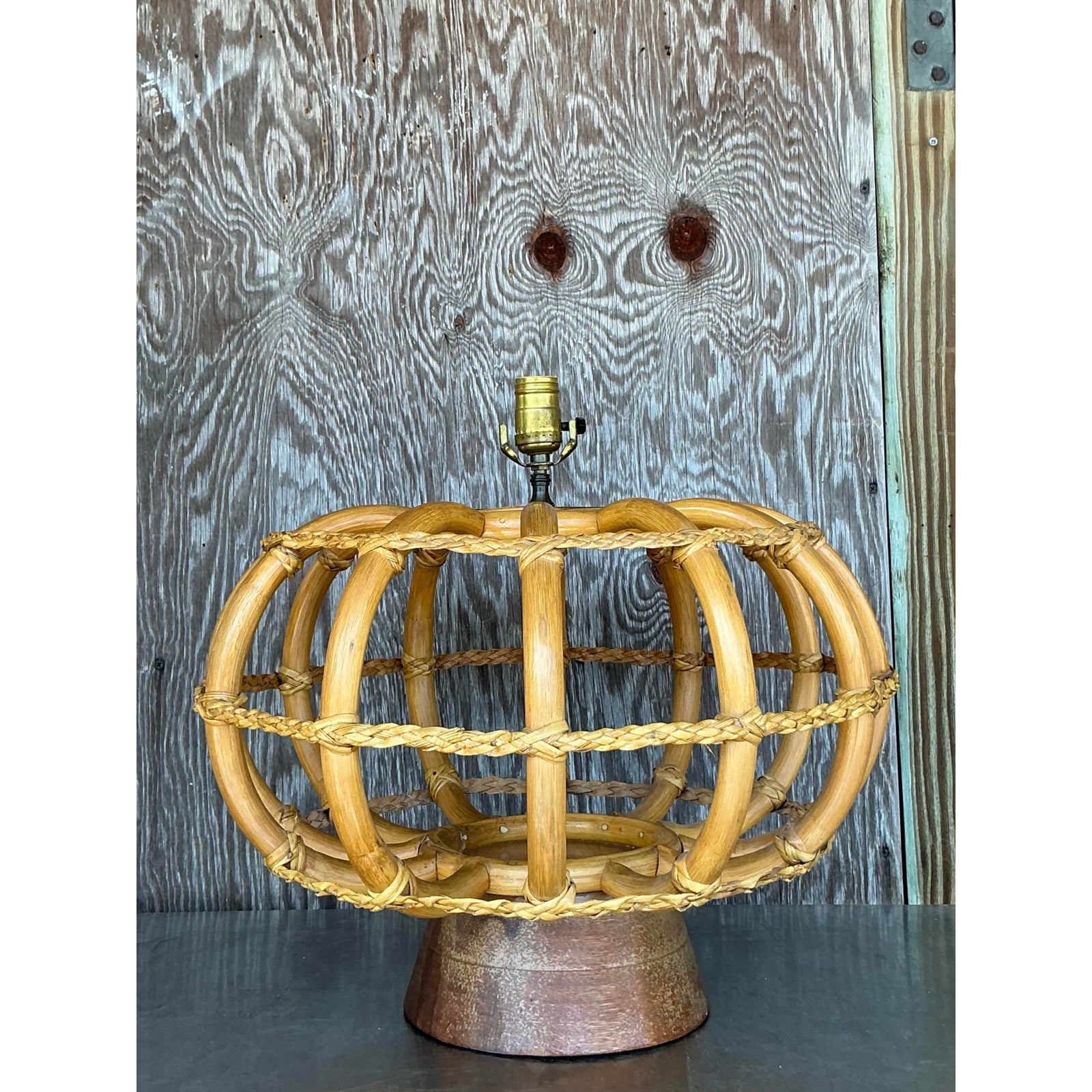 Vintage Coastal Bent Rattan Lamp - Back view