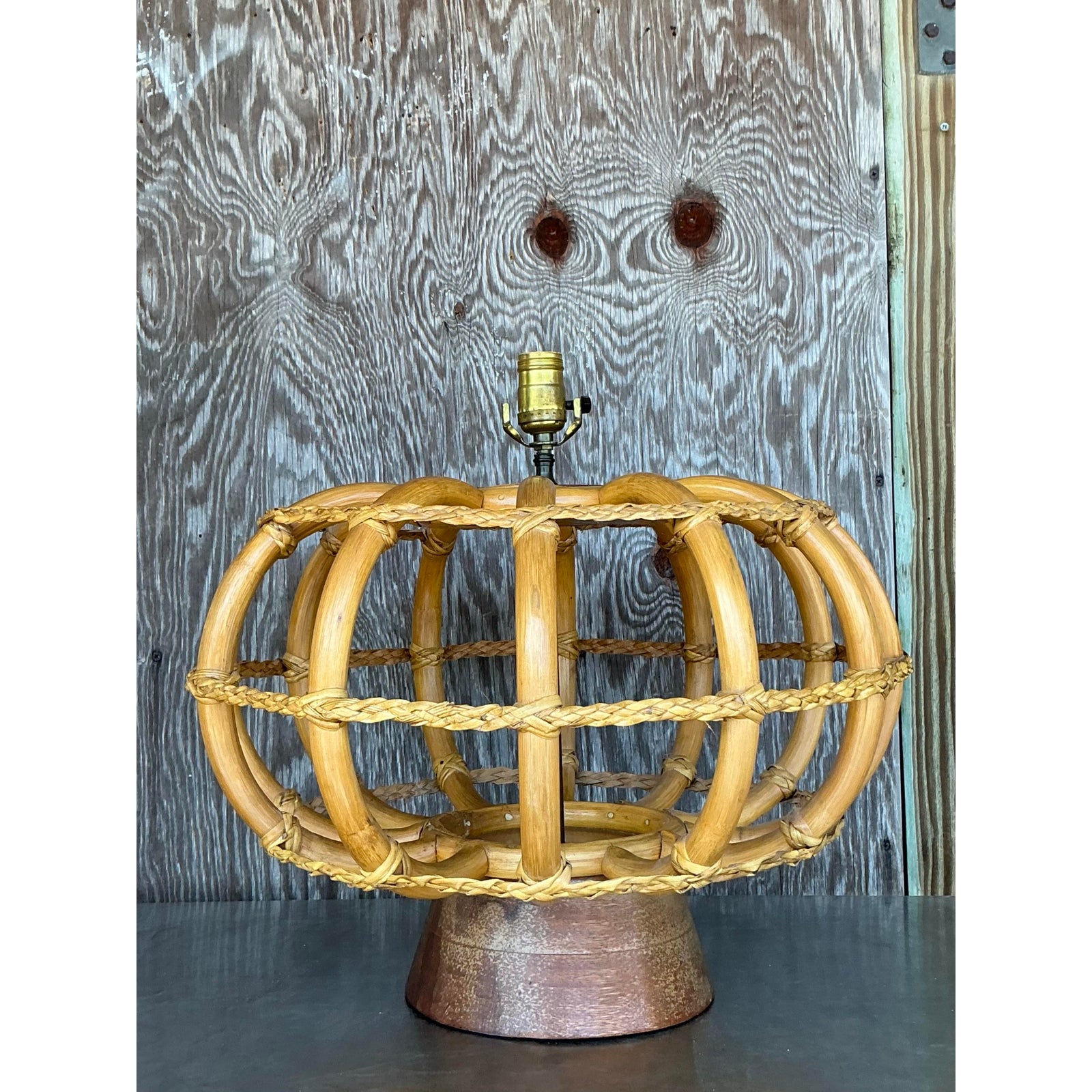 Vintage Coastal Bent Rattan Lamp - Top view
