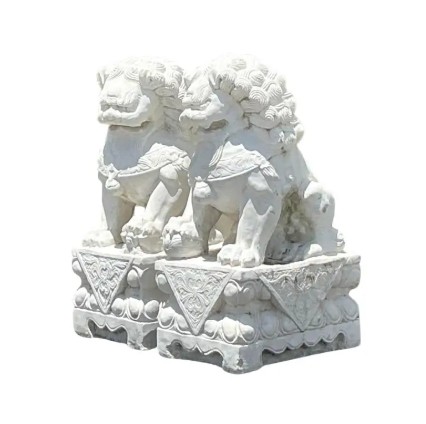 Vintage Boho Monumental Carved Stone Foo Dogs - A Pair