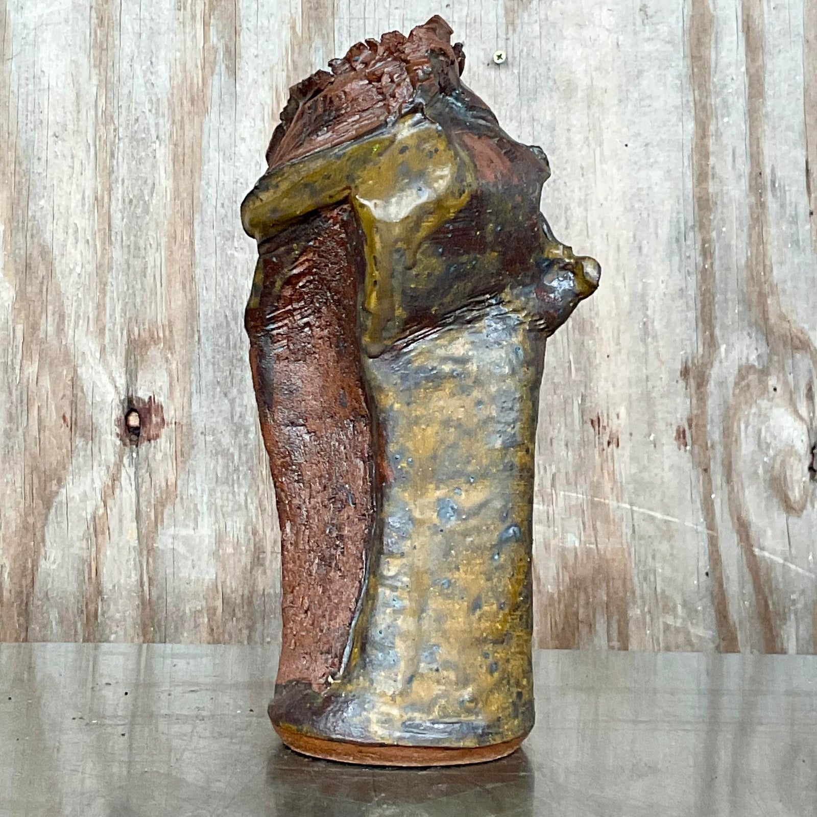 Vintage Boho Abstract Studio Pottery Vase - Back view