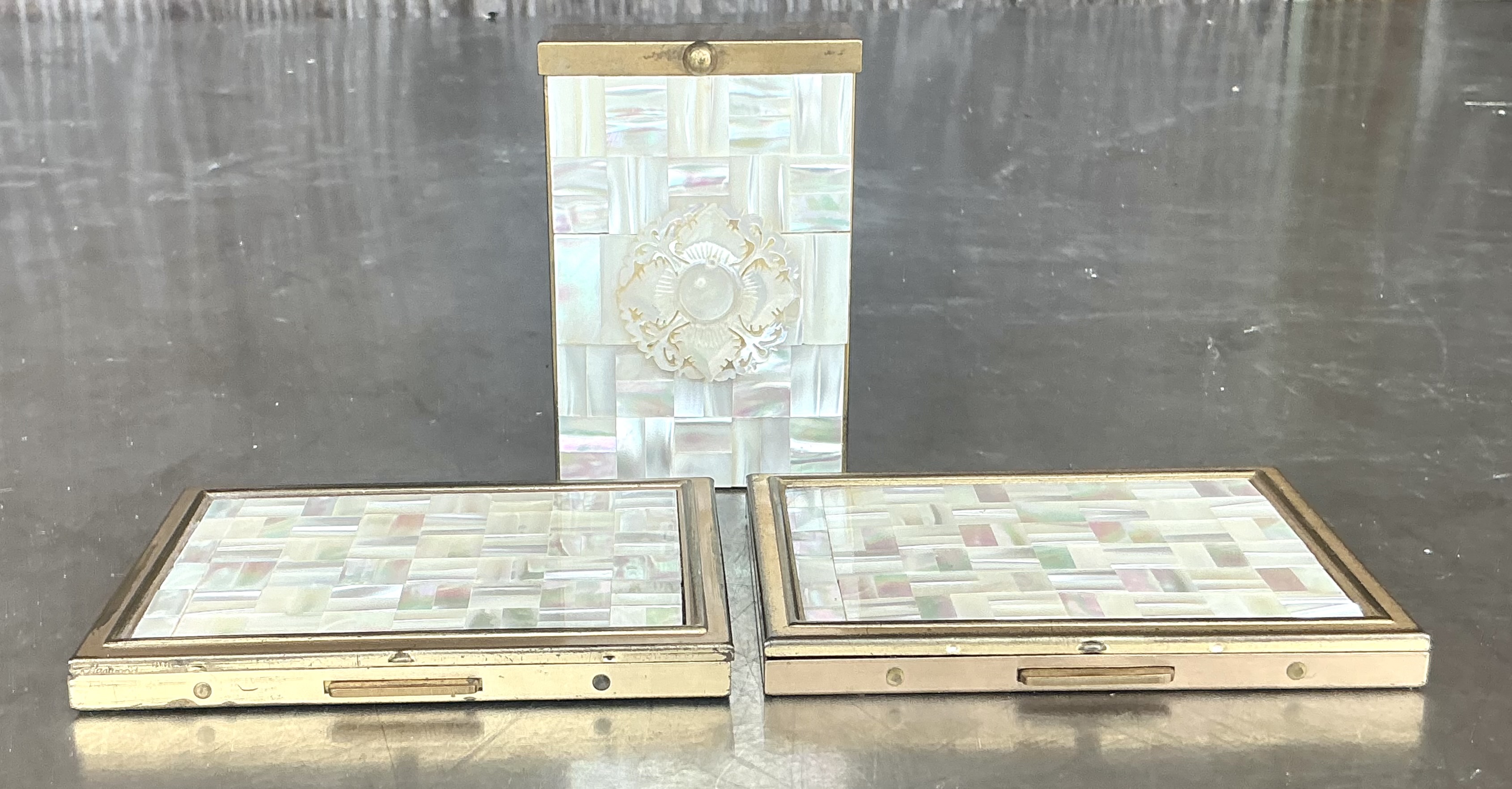 Vintage Boho Mother of Pearl Compacts- Set of 3 - Top view