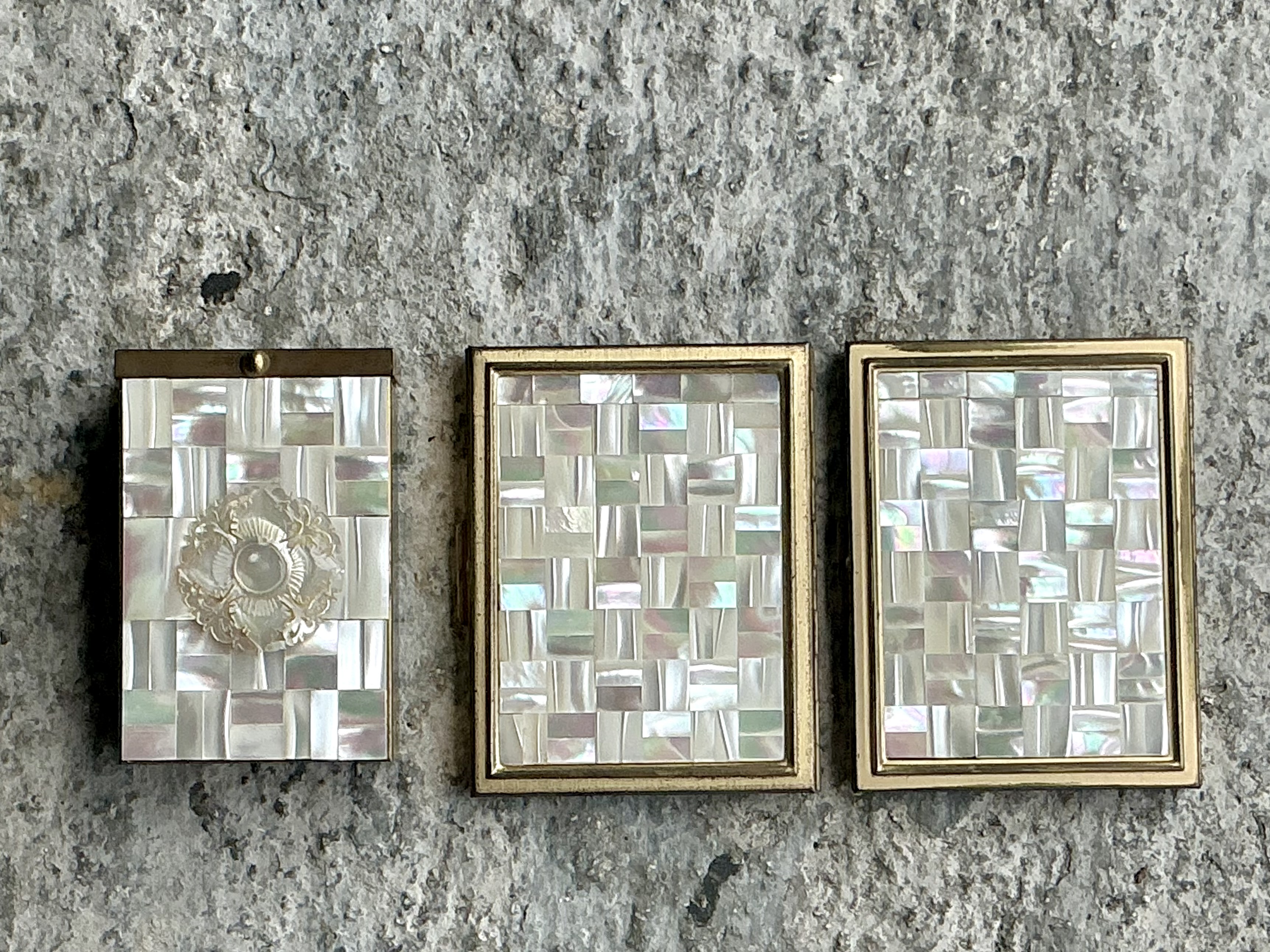 Vintage Boho Mother of Pearl Compacts- Set of 3 - Back view