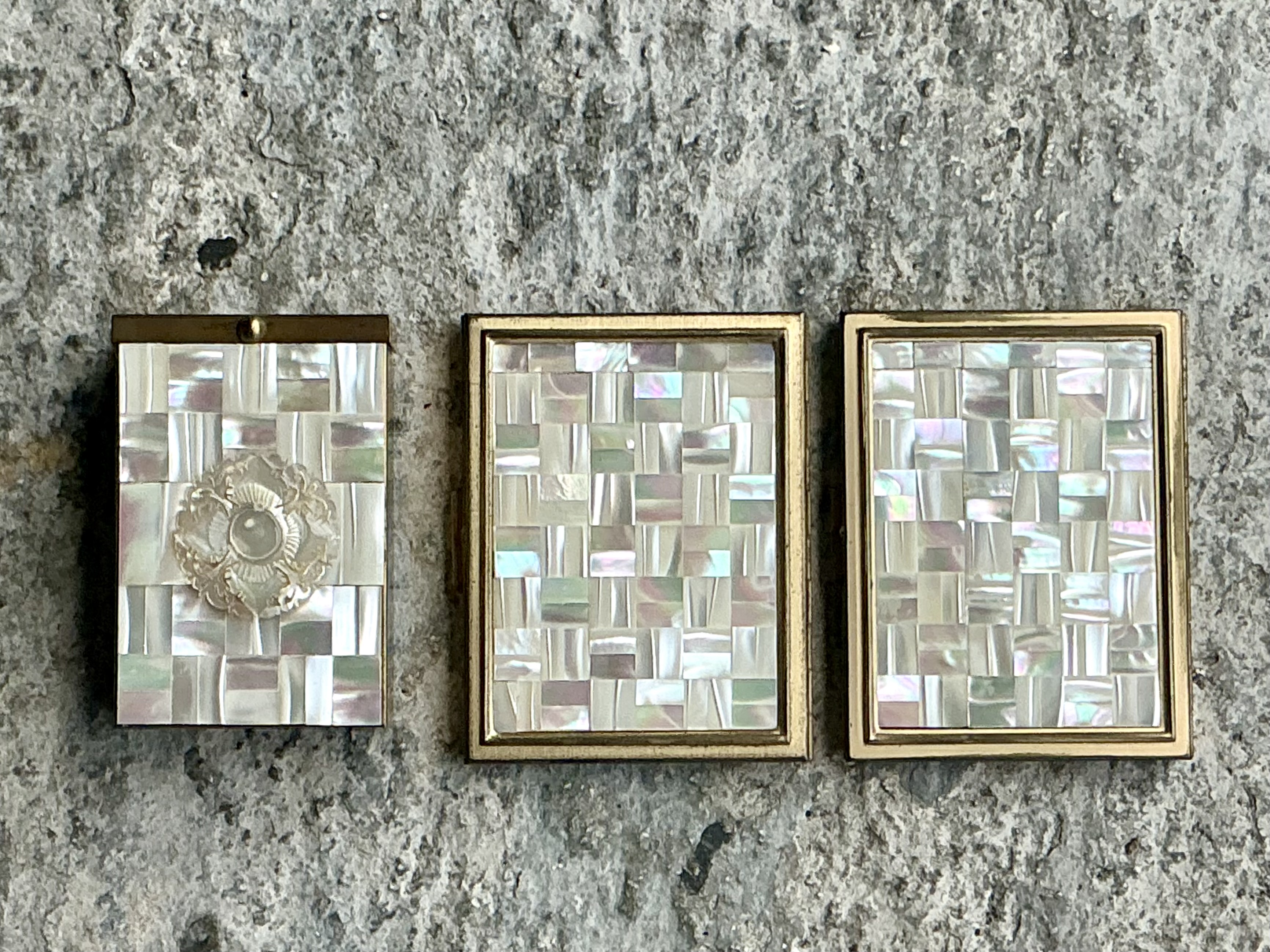 Vintage Boho Mother of Pearl Compacts- Set of 3 - Side view
