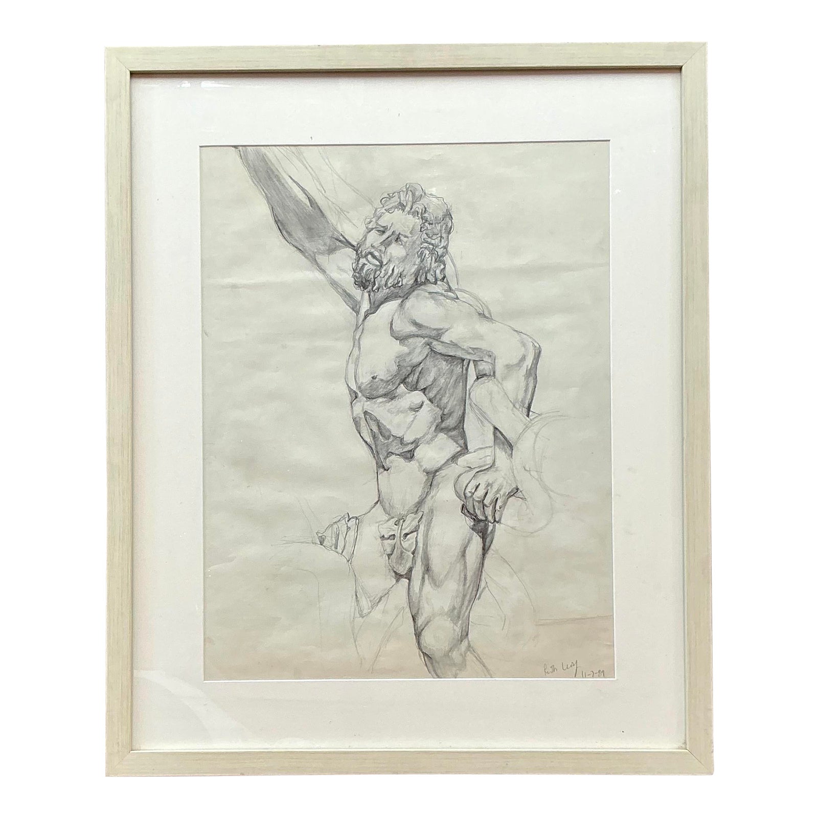 Vintage Boho Original Pencil Sketch of Man