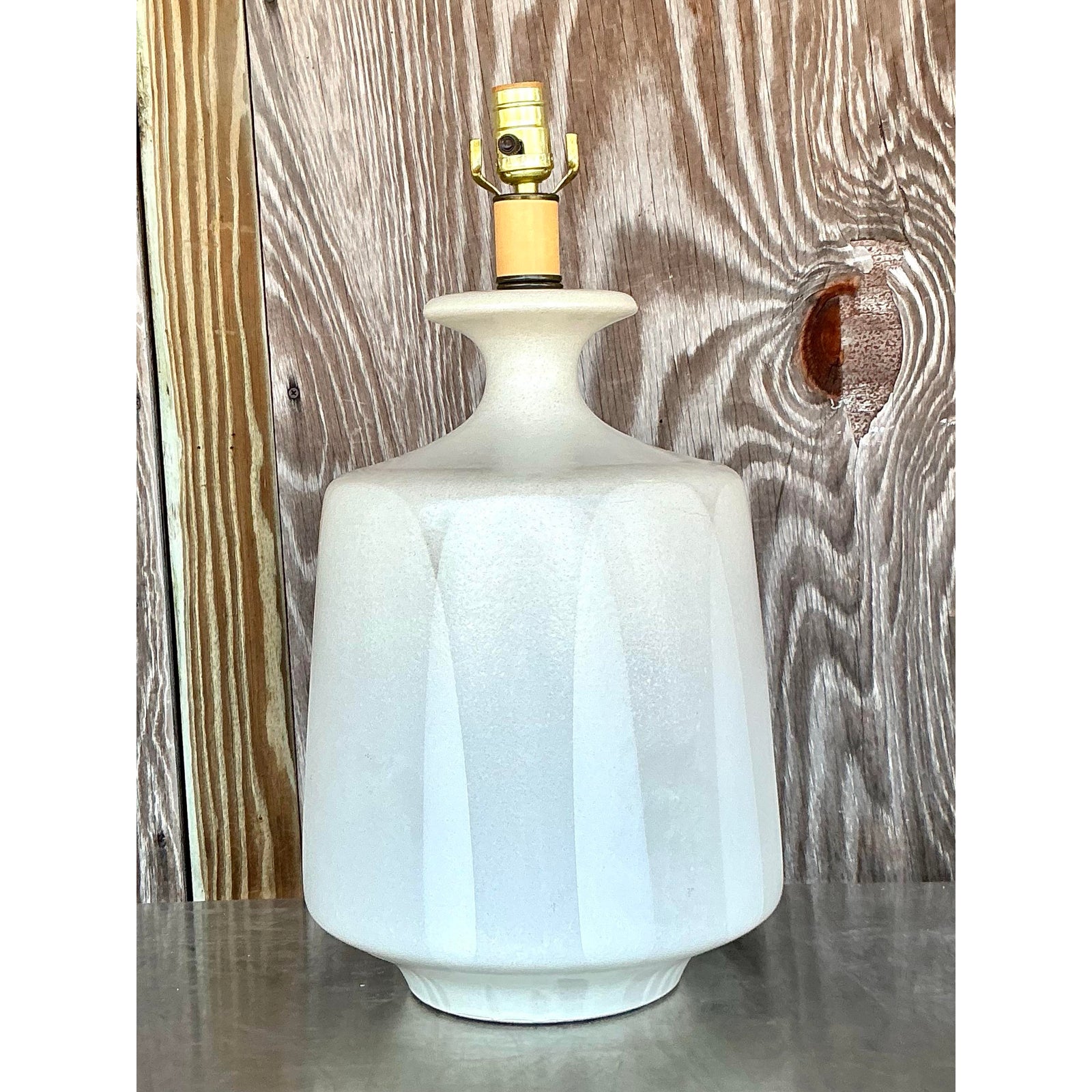 Vintage Mid-Century Light Gray Ceramic Textured Lamp - Detail view