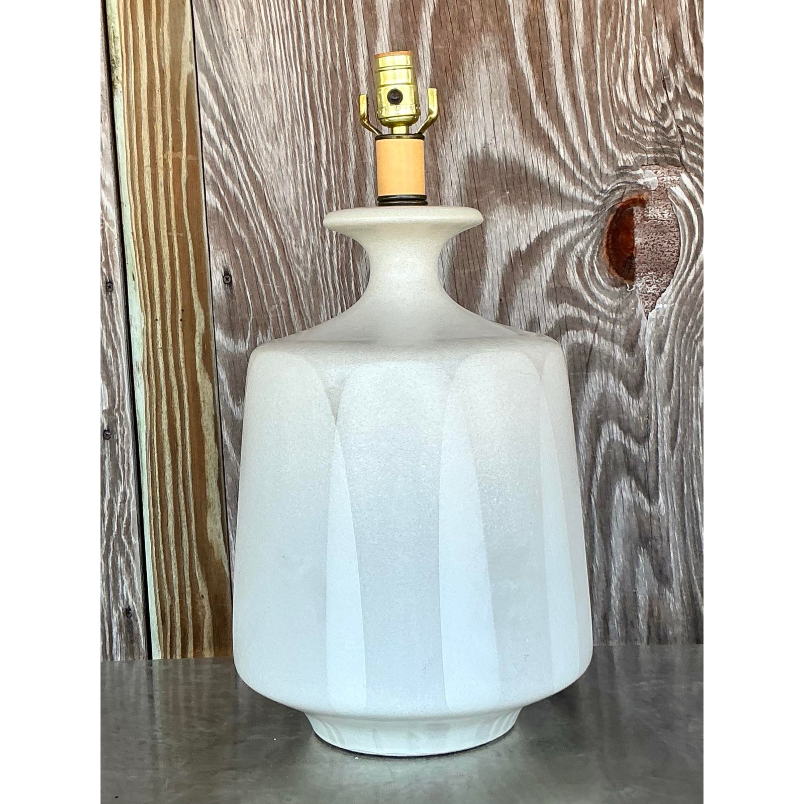 Vintage Mid-Century Light Gray Ceramic Textured Lamp - Side view