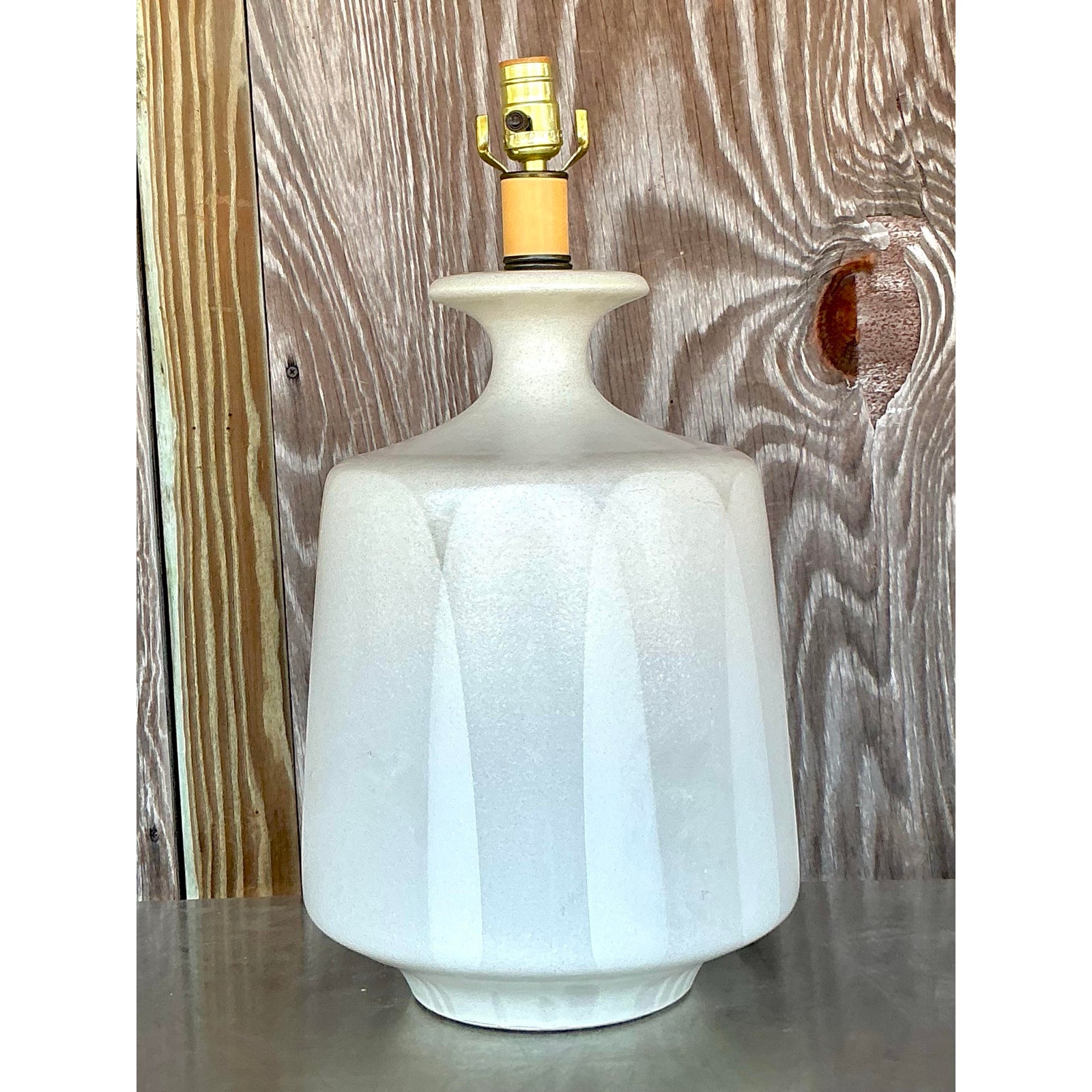 Vintage Mid-Century Light Gray Ceramic Textured Lamp - Back view