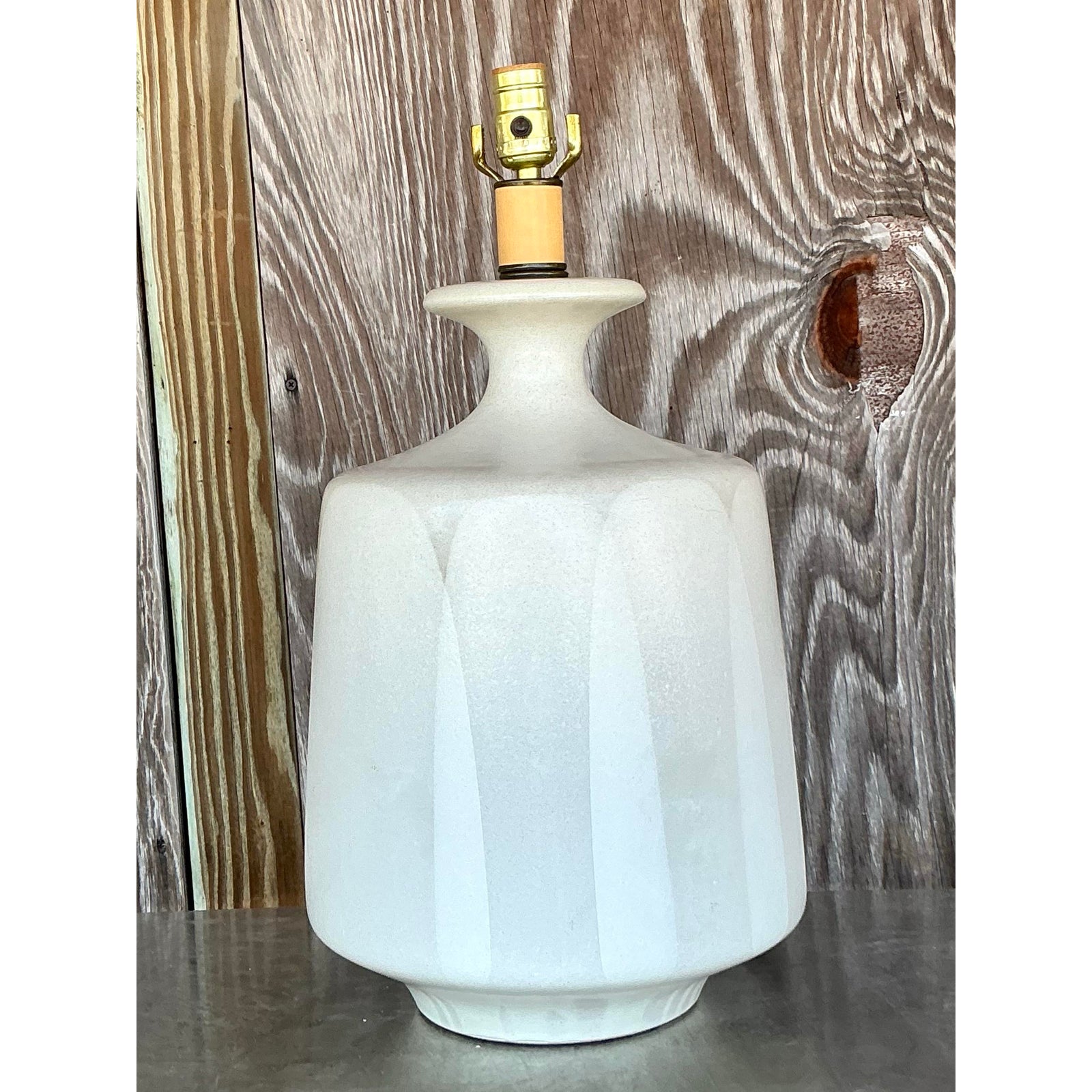 Vintage Mid-Century Light Gray Ceramic Textured Lamp - Top view
