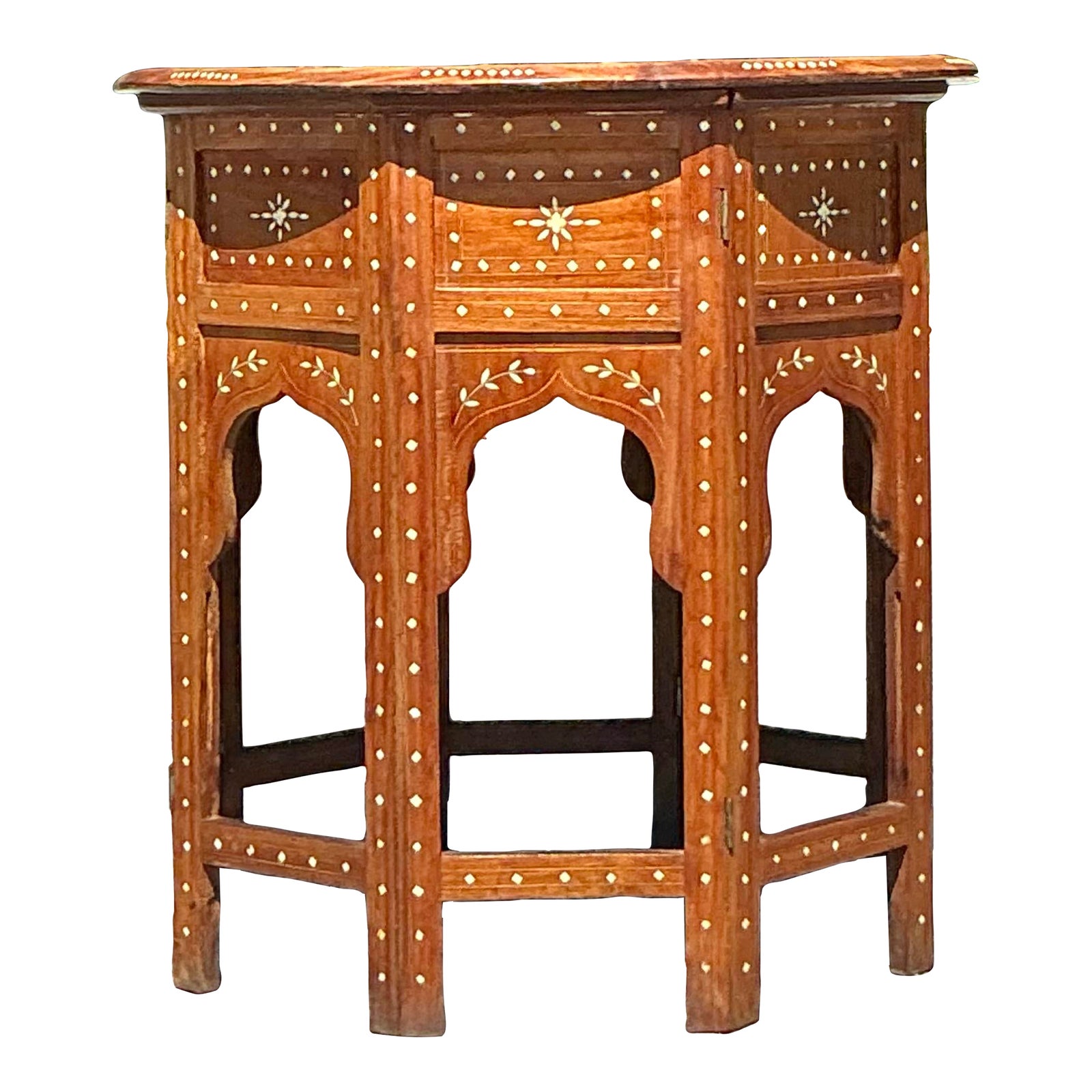 Vintage Boho Moroccan Elephant Inlay Side Table
