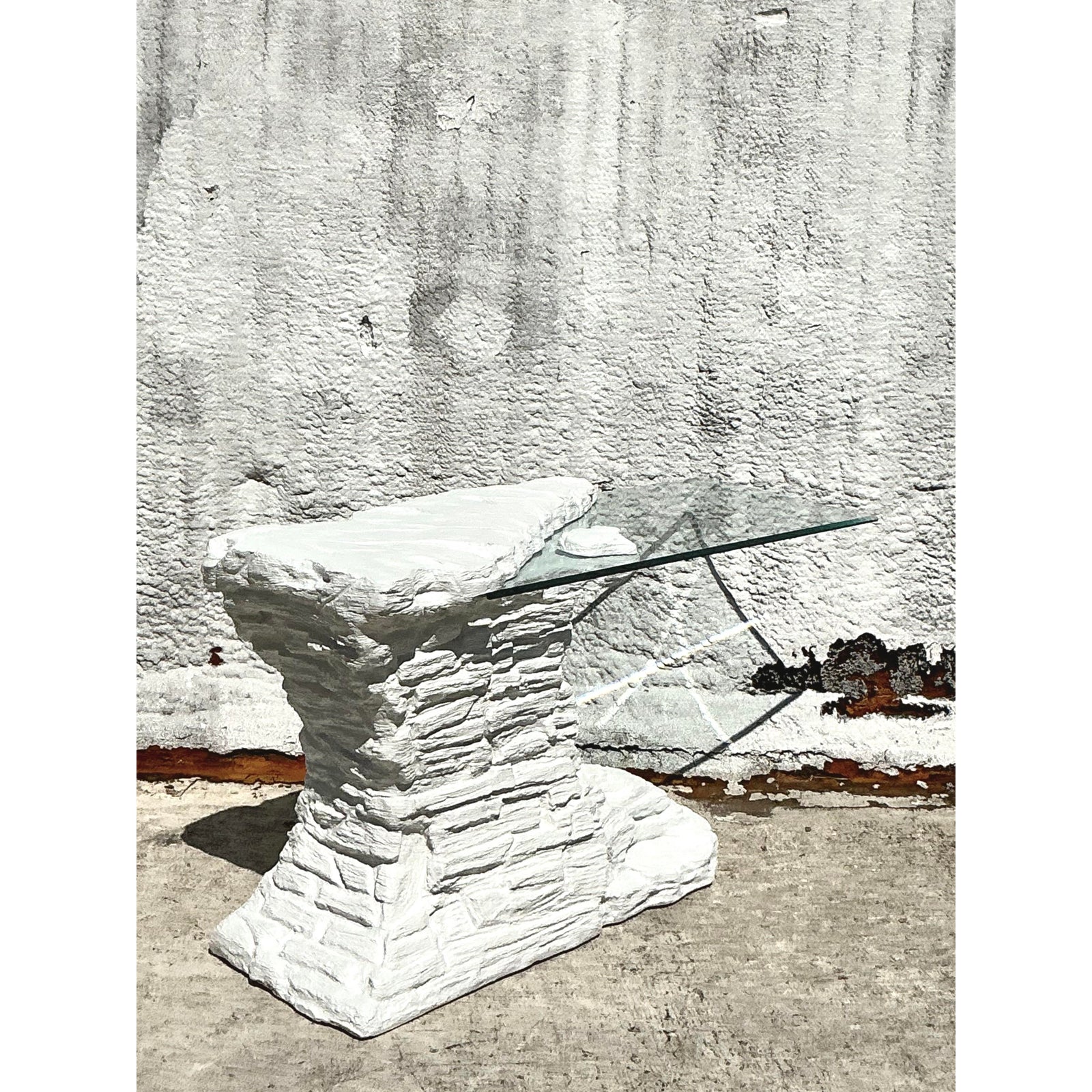 Vintage Boho Plaster Stacked Rock Console Table After Sirmos - Side view