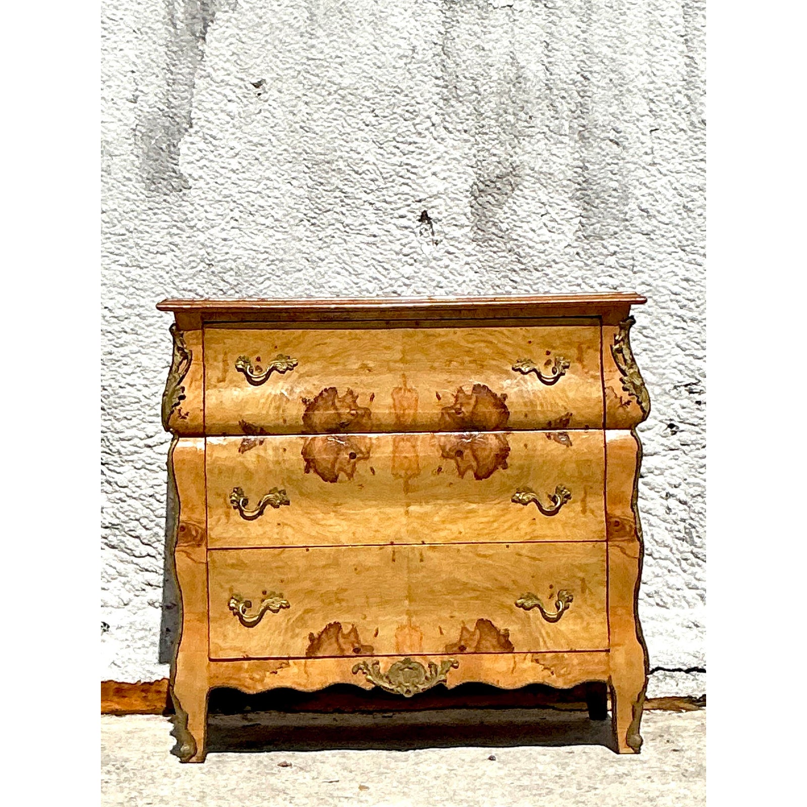 Vintage Boho Burl and Ormolu Chest of Drawers - Side view