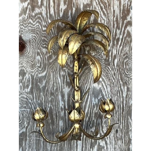 Vintage Regency Gilt Palm Wall Candle Sconce - Side view