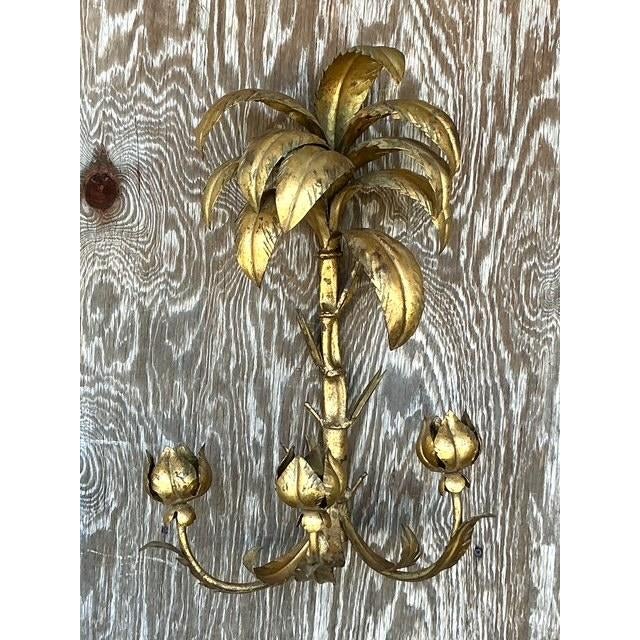 Vintage Regency Gilt Palm Wall Candle Sconce - Detail view
