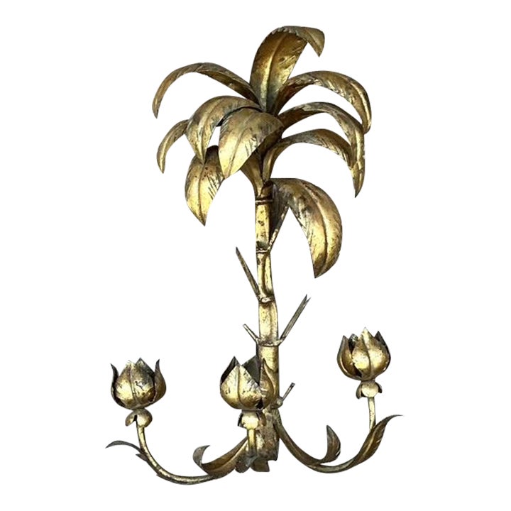 Vintage Regency Gilt Palm Wall Candle Sconce