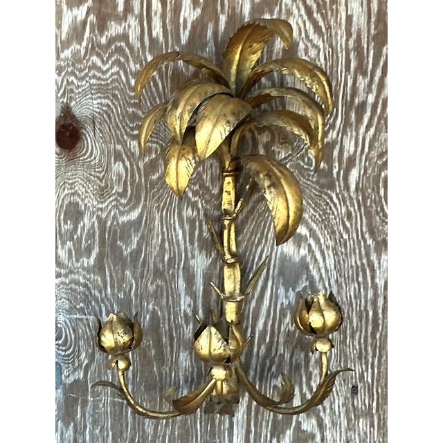 Vintage Regency Gilt Palm Wall Candle Sconce - Back view