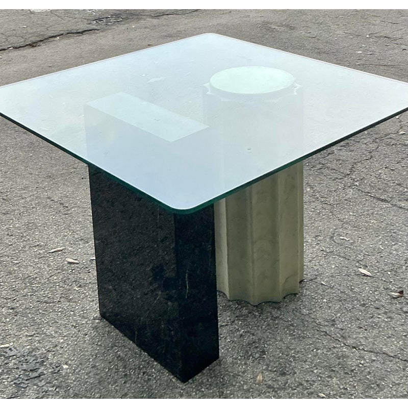 Vintage Boho Postmodern Stone Card Table - Back view