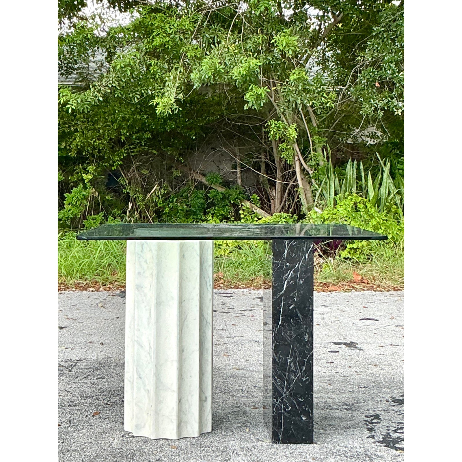 Vintage Boho Postmodern Stone Card Table - Side view