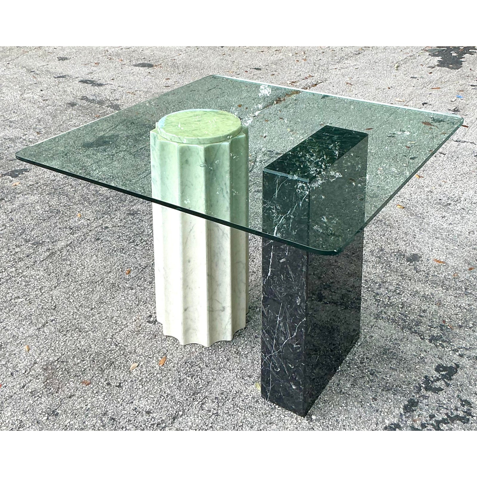 Vintage Boho Postmodern Stone Card Table - Top view