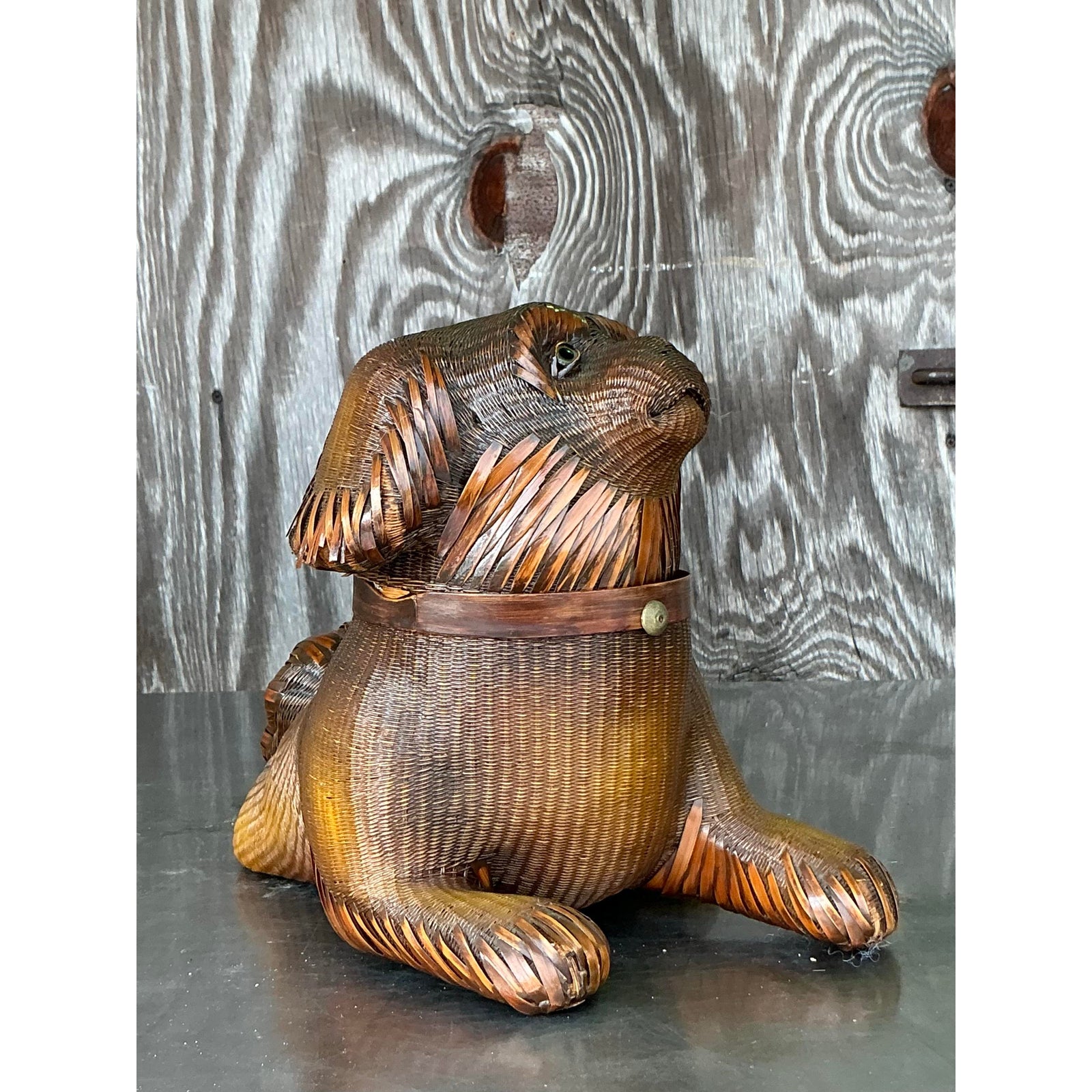 Vintage Shanghai Handicrafts Weave Dog - Back view
