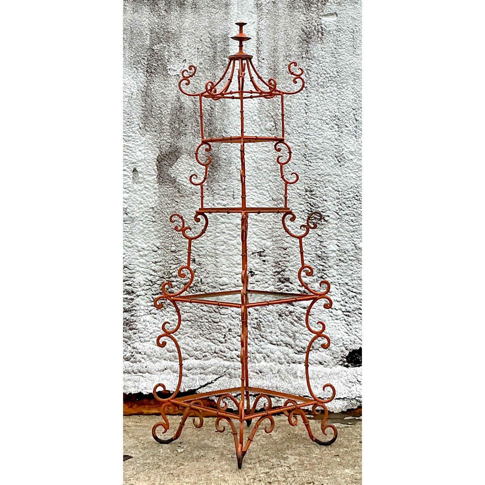 Vintage Asian Wrought Iron Pagoda Etagere - Side view