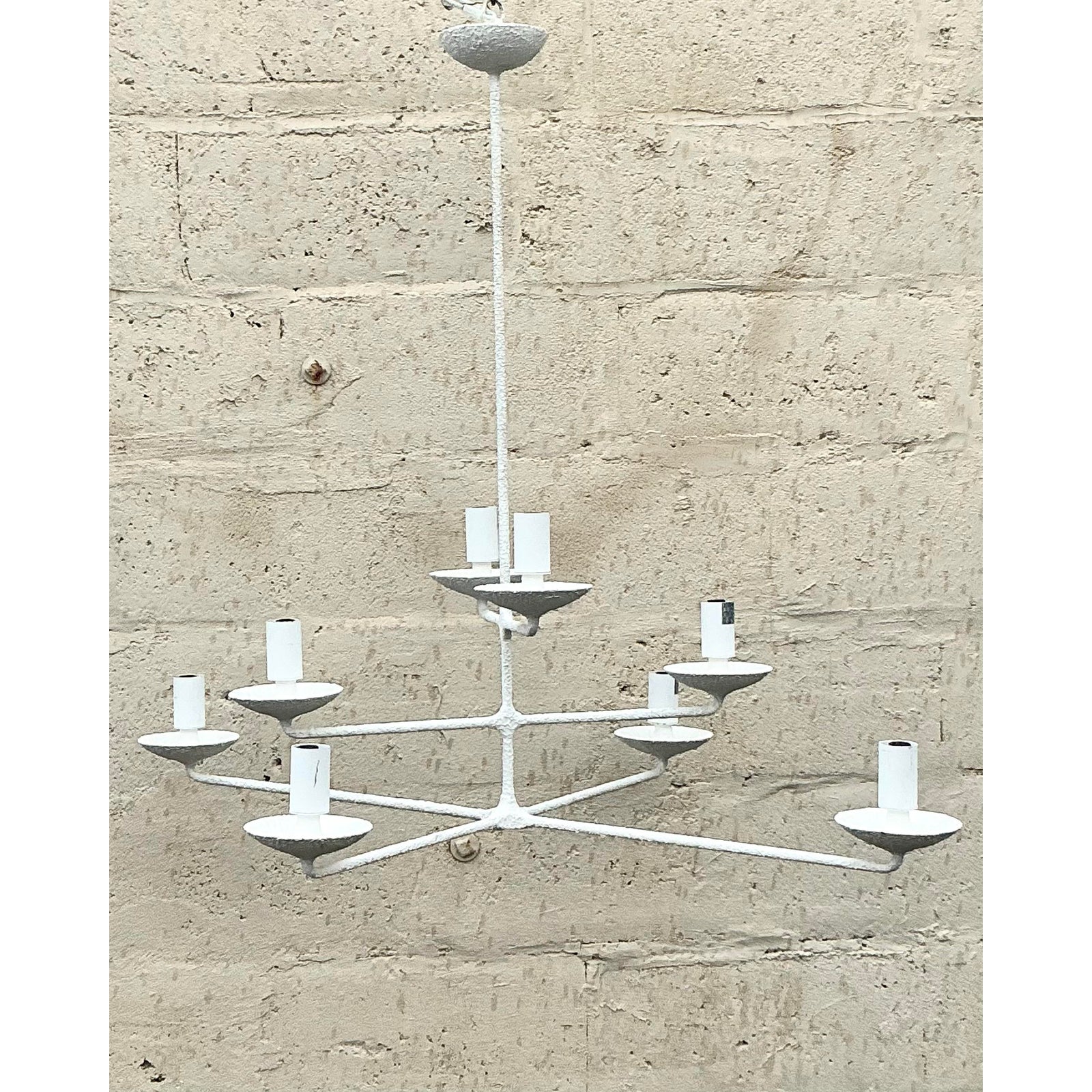 Vintage Boho Plaster Finish Tri Level Chandelier - Side view