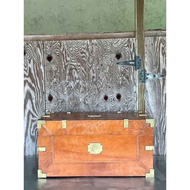 Vintage Boho Leather Wrapped Campaign Trunk - Side view