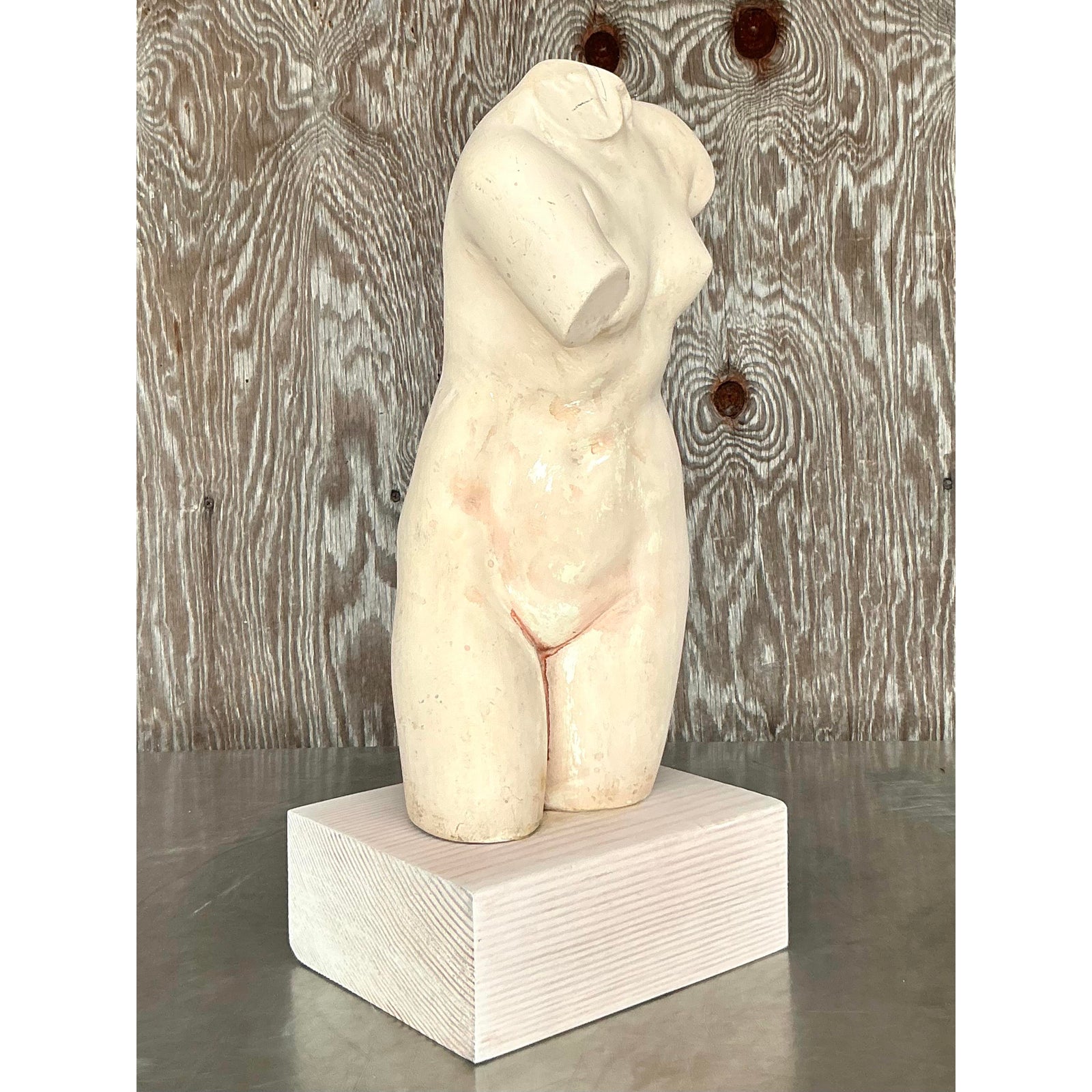 Late 20th Century Vintage Boho Plaster Torso of Woman - Side view