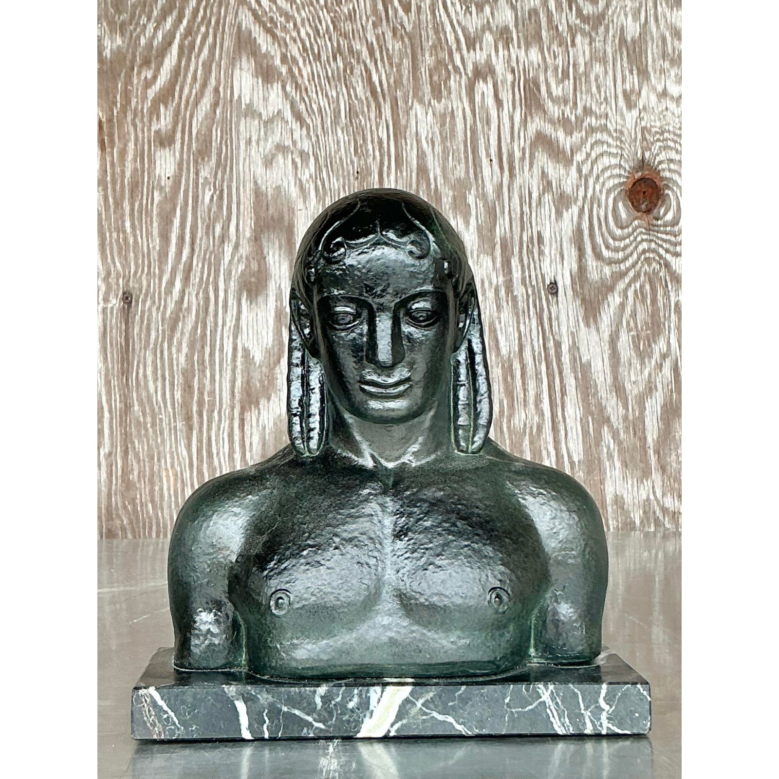 Mid 20th Century Vintage Boho Patinated Plaster Bust of Man - Back view