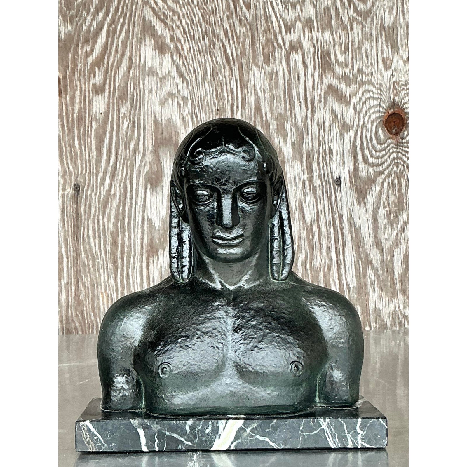 Mid 20th Century Vintage Boho Patinated Plaster Bust of Man - Side view
