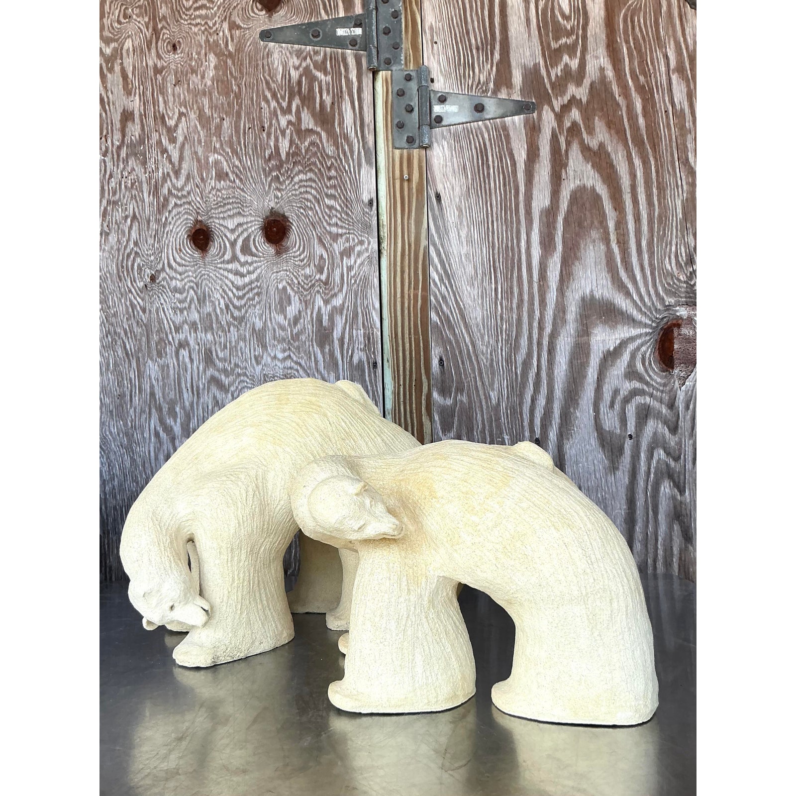Vintage Boho Monumental Original Studio Pottery Polar Bears - A Pair - Top view
