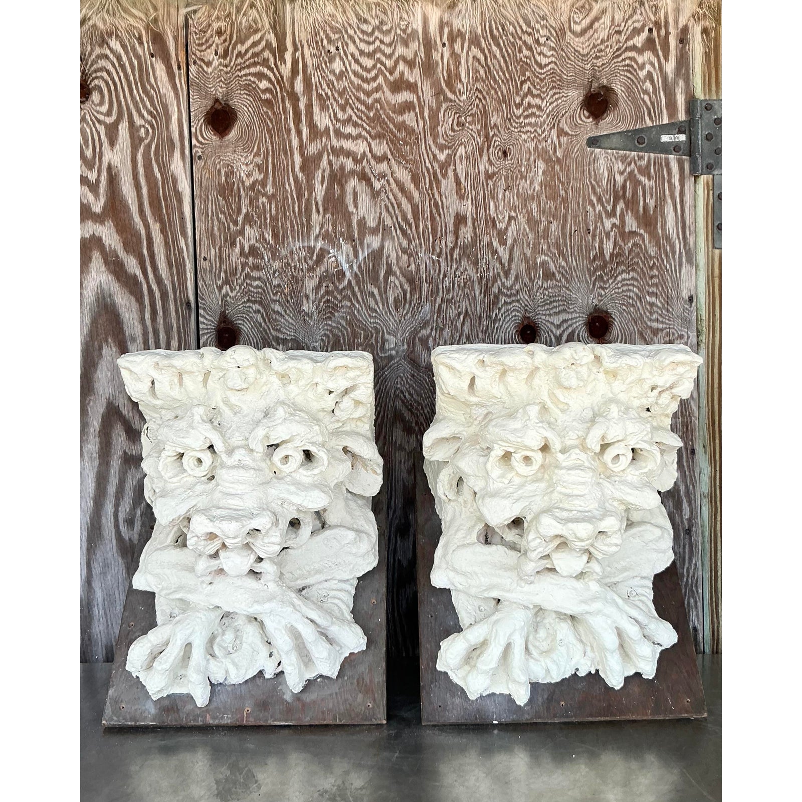 Vintage Boho Plaster Over Fiberglass Gargoyle Corbels - A Pair - Side view
