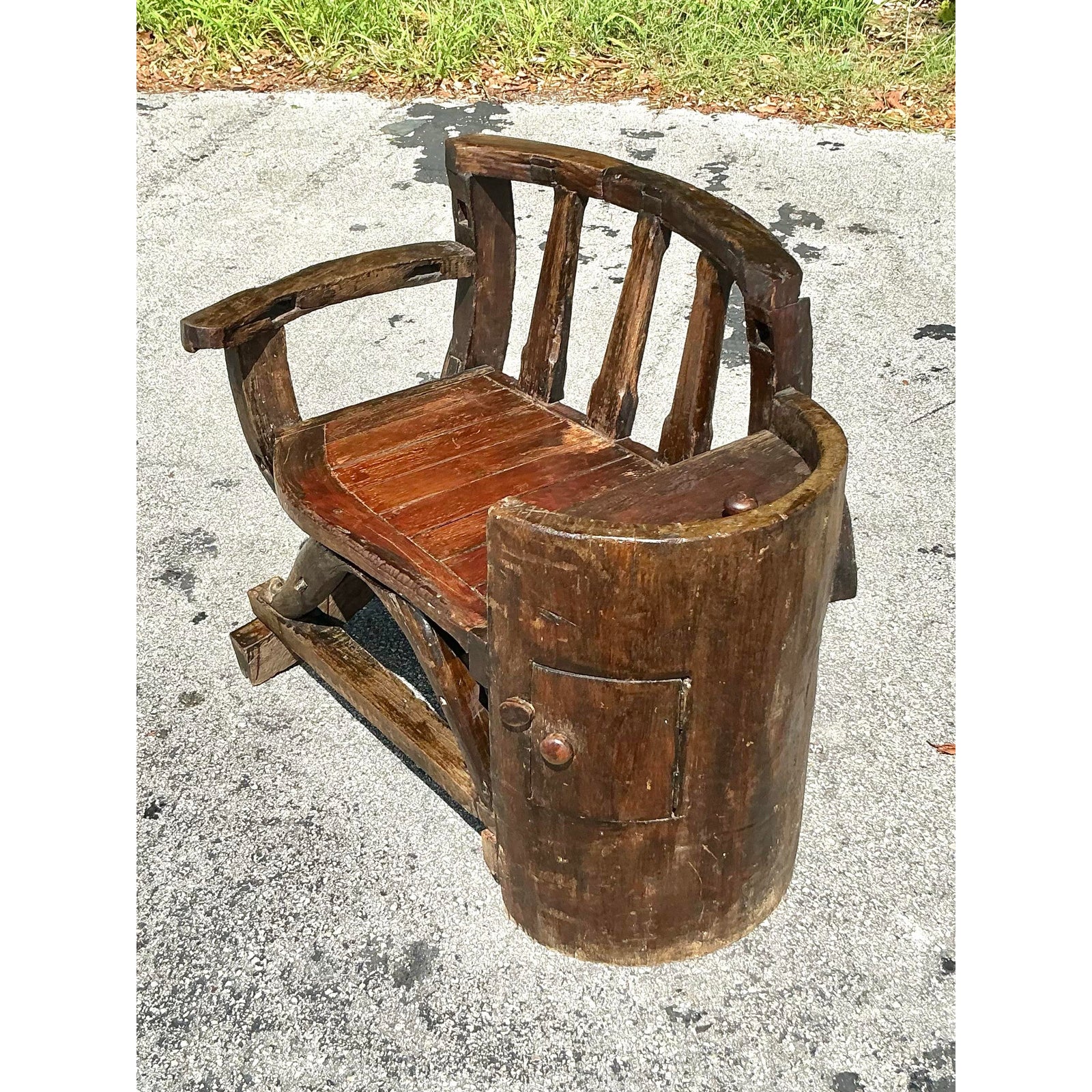 Vintage Boho Primitive Bench - Back view
