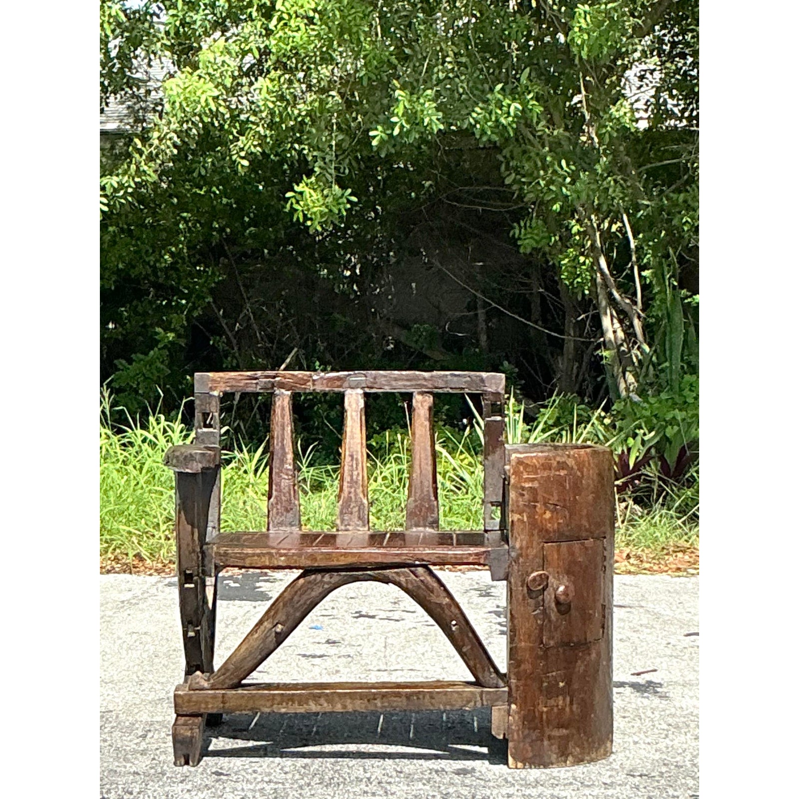 Vintage Boho Primitive Bench - Side view