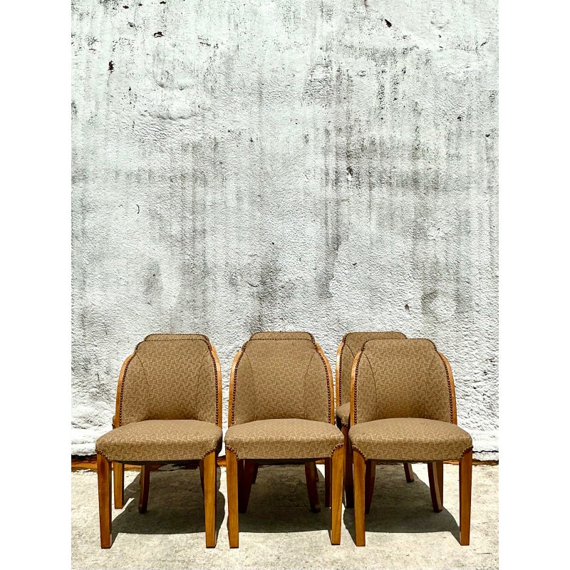 Vintage Deco Burled Walnut Dining Chairs After Harry and Lou Epstein - Set of 6 - Back view