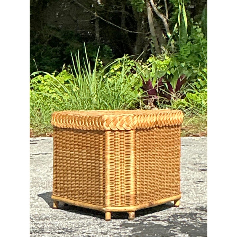Vintage Coastal Brown Jordan Triangle Side Table - Side view