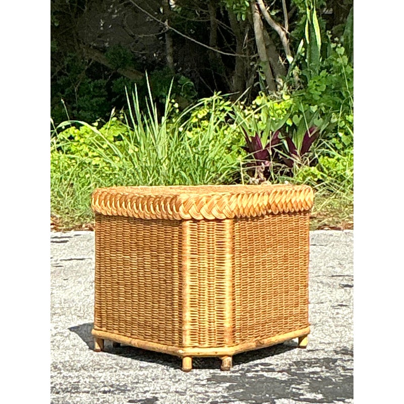 Vintage Coastal Brown Jordan Triangle Side Table - Back view