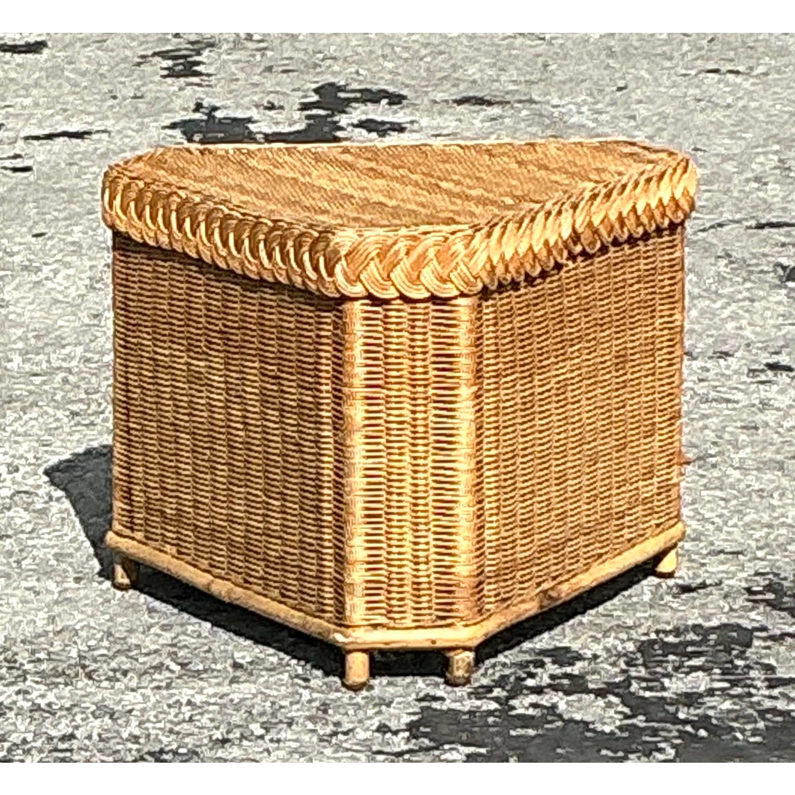 Vintage Coastal Brown Jordan Triangle Side Table - Detail view
