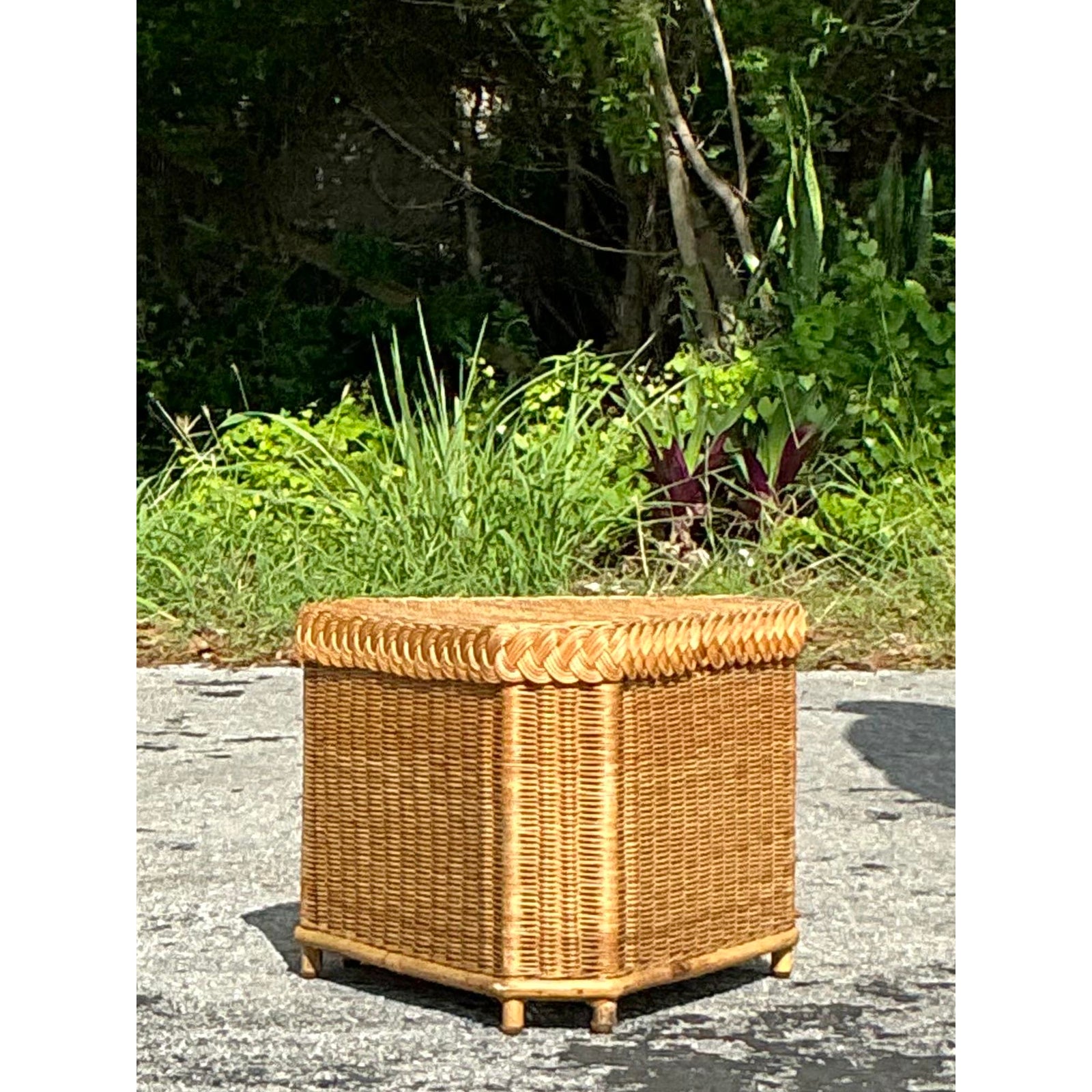 Vintage Coastal Brown Jordan Triangle Side Table - Top view