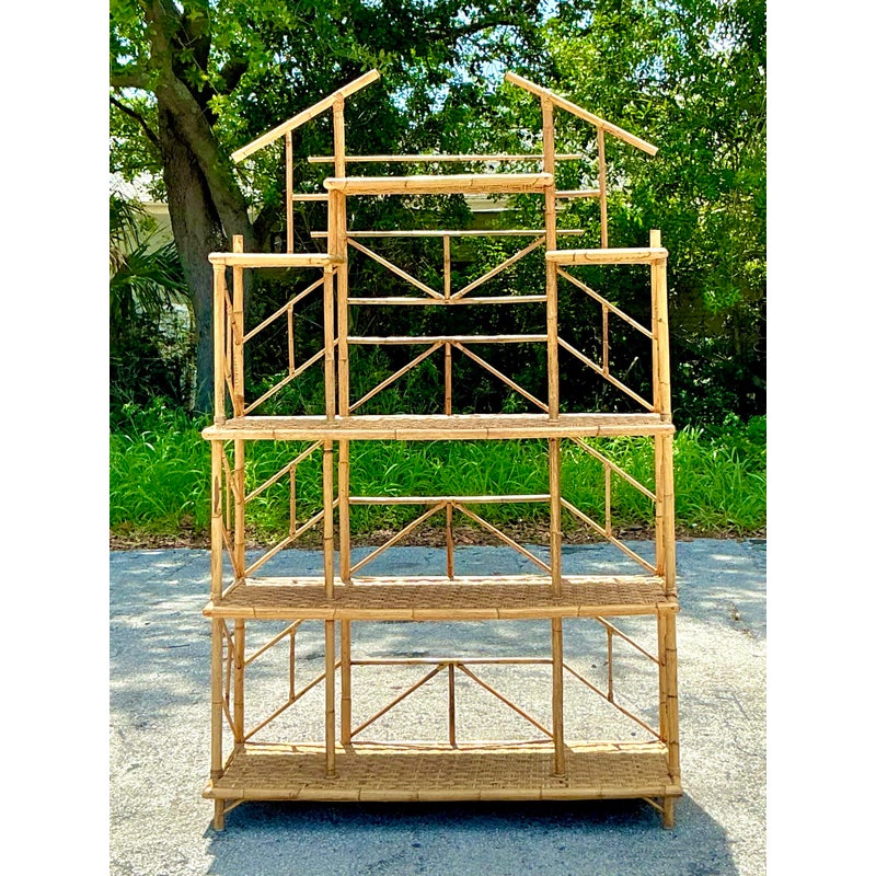 Vintage Boho French Bamboo Etagere - Detail view