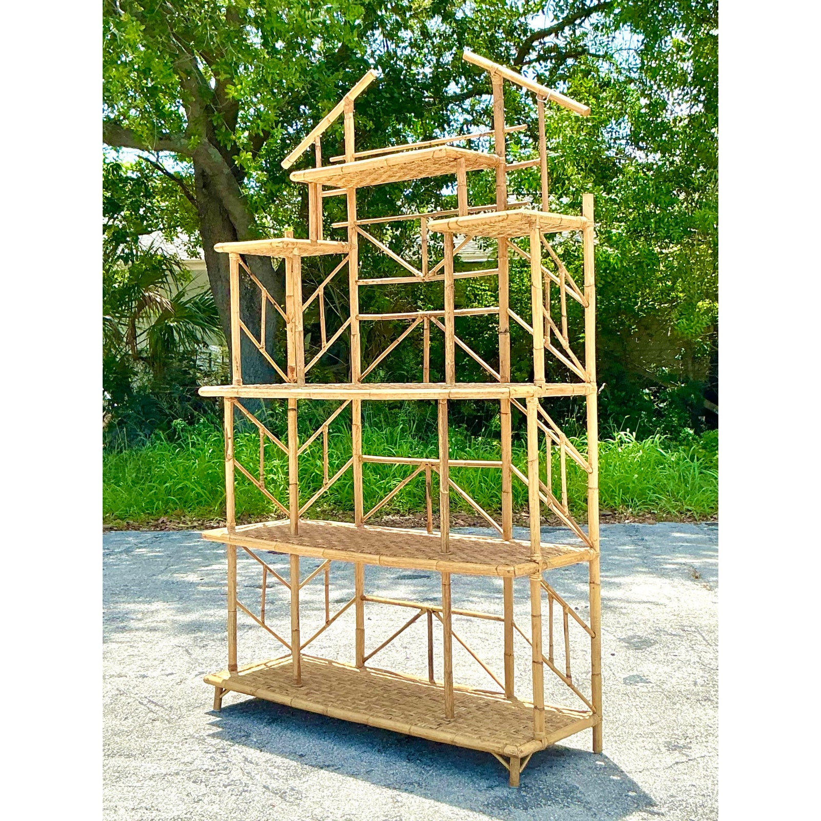 Vintage Boho French Bamboo Etagere - Side view