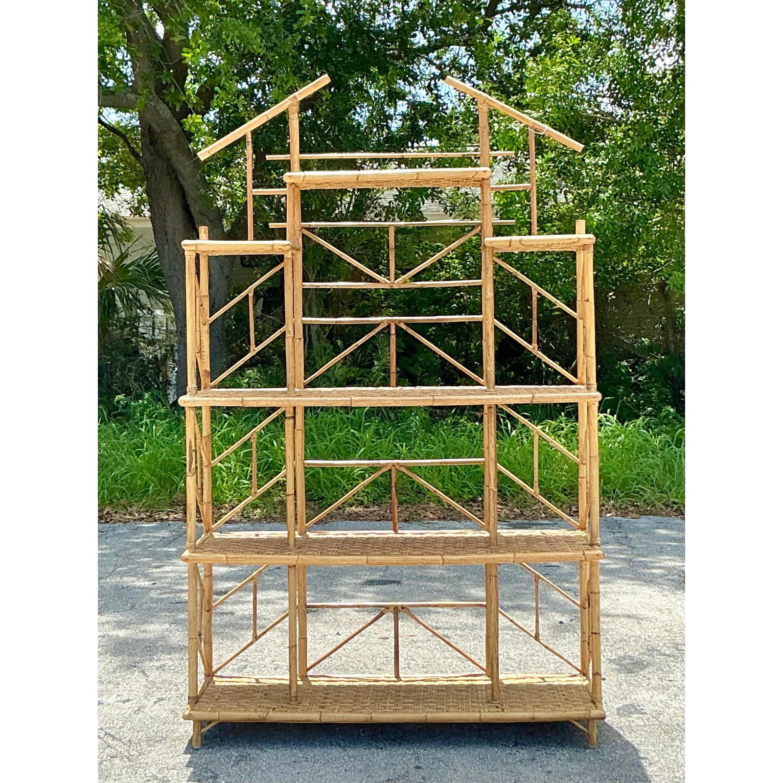 Vintage Boho French Bamboo Etagere - Back view