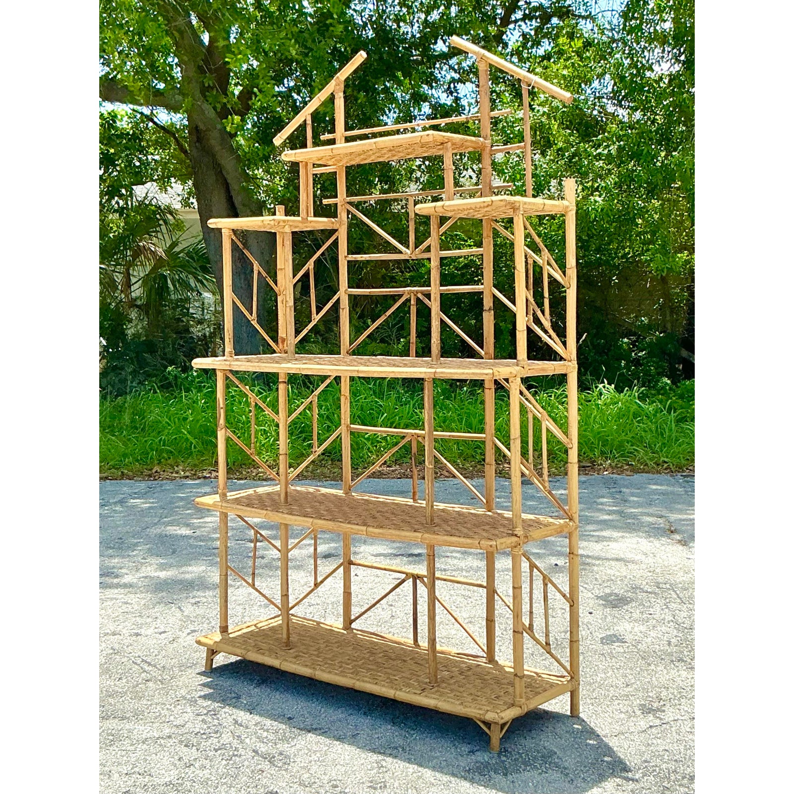 Vintage Boho French Bamboo Etagere - Top view