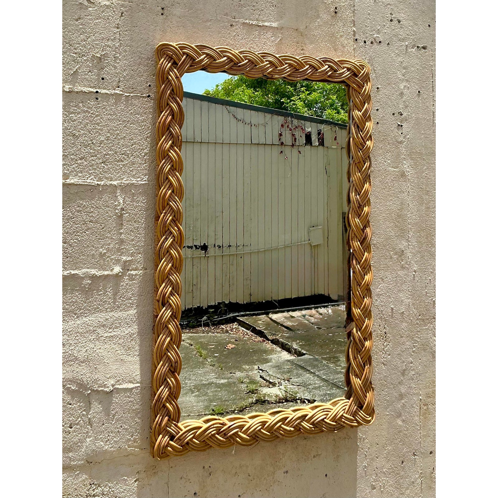 Vintage Boho Braided Rattan Mirror - Top view